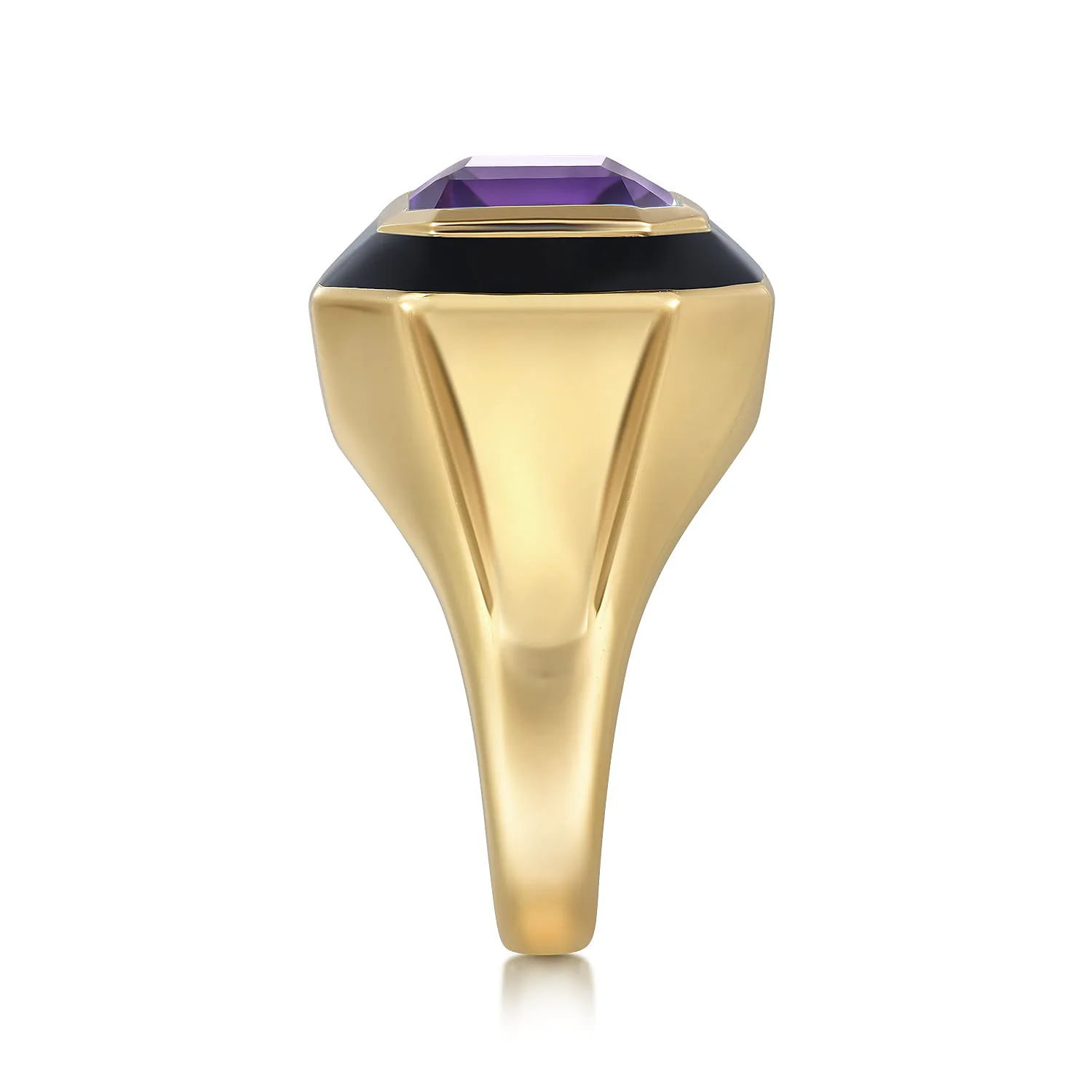 Amethyst Cocktail Ring with Black Enamel in 14K Yellow Gold, photograph 4