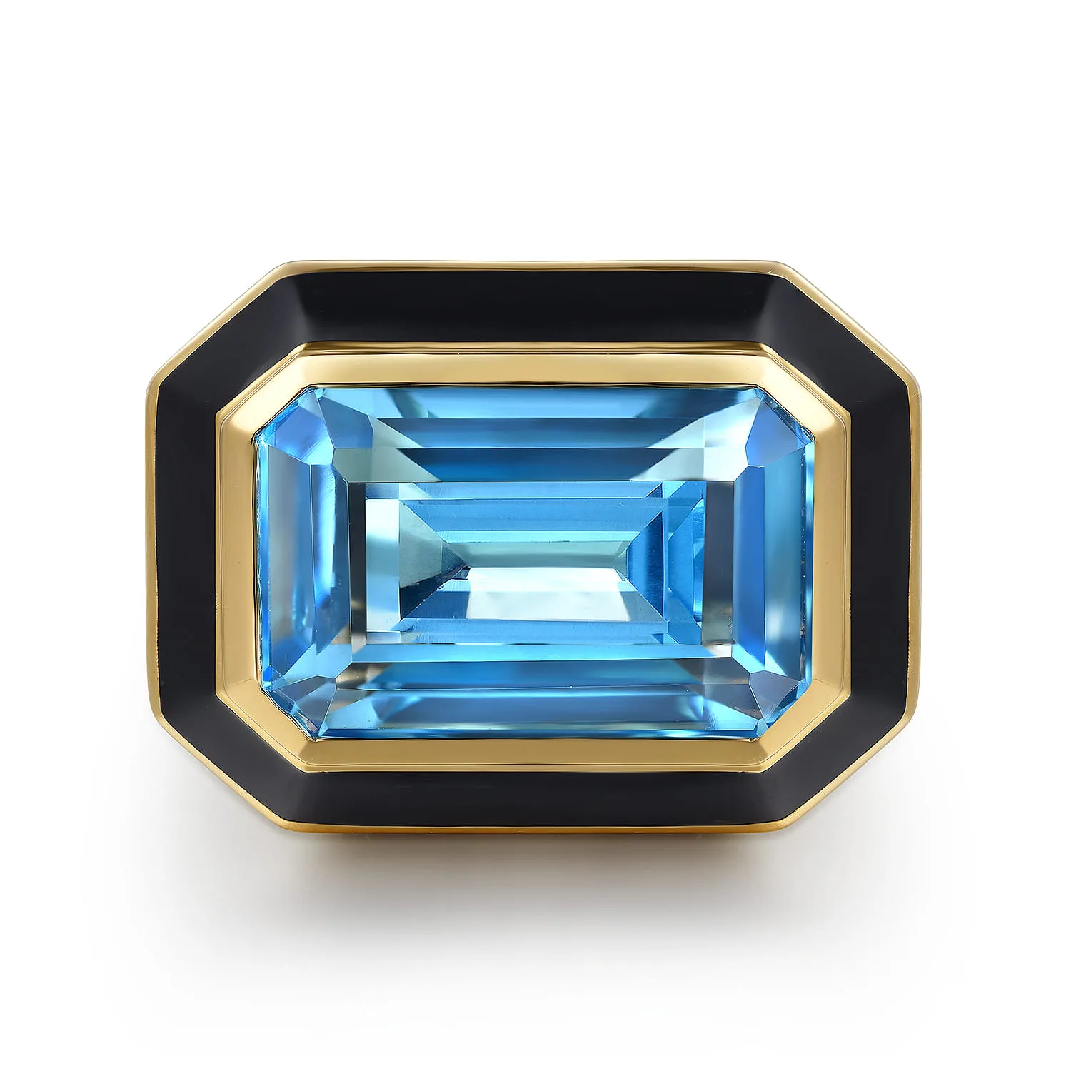 Blue Topaz Cocktail Ring with Black Enamel