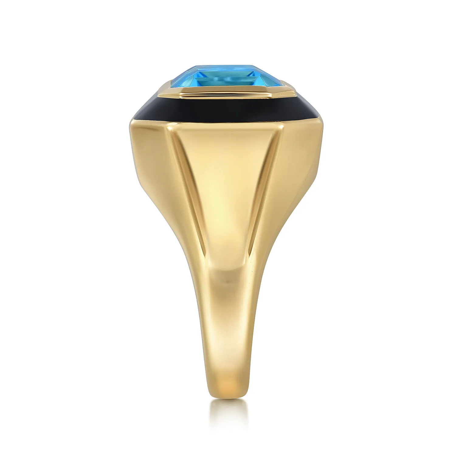 Blue Topaz Cocktail Ring with Black Enamel in 14K Yellow Gold, photograph 4