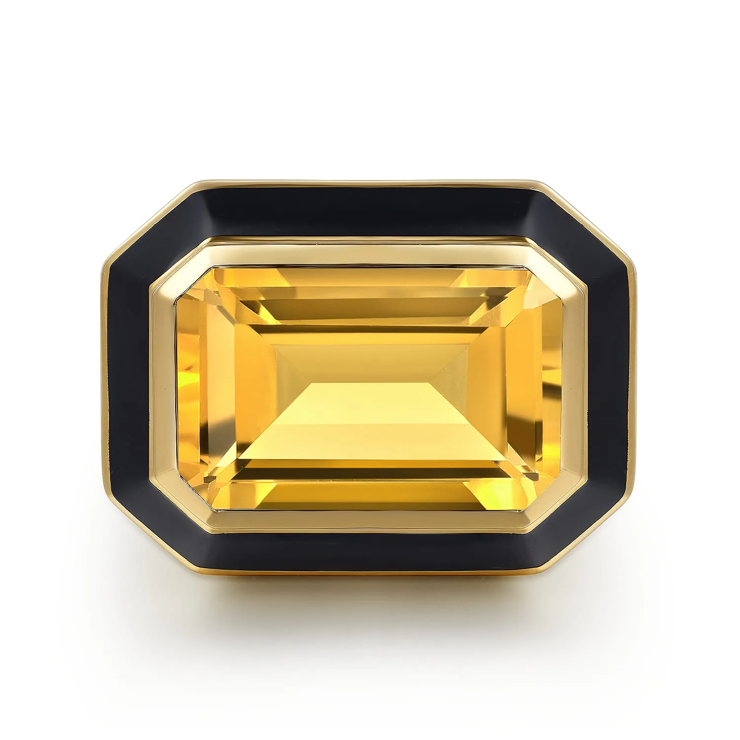 Citrine Cocktail Ring with Black Enamel