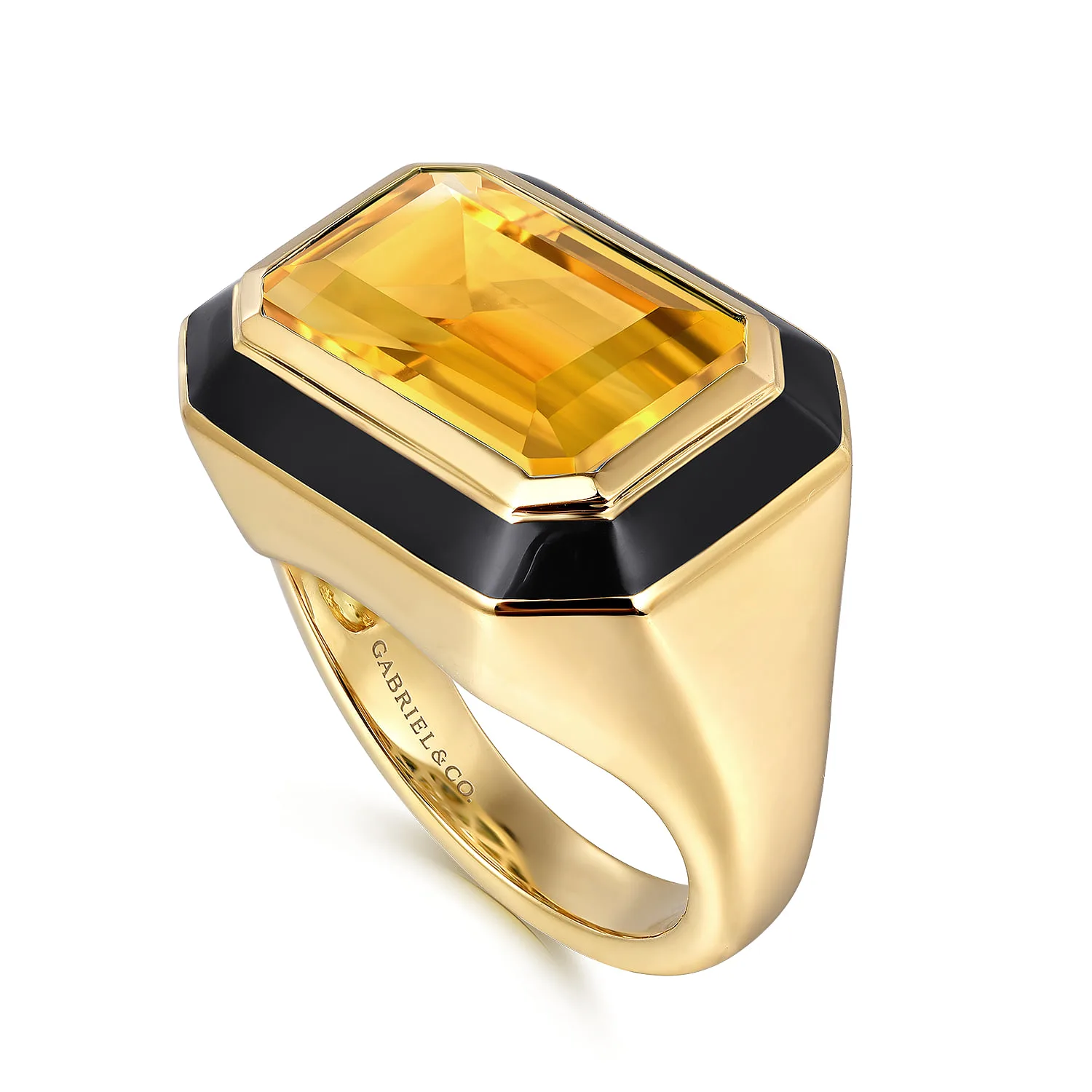 Citrine Cocktail Ring with Black Enamel in 14K Yellow Gold, photograph 3