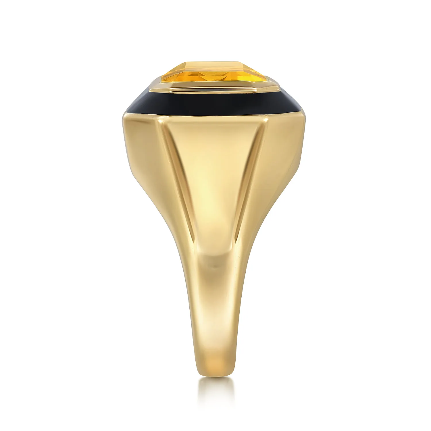 Citrine Cocktail Ring with Black Enamel in 14K Yellow Gold, photograph 4