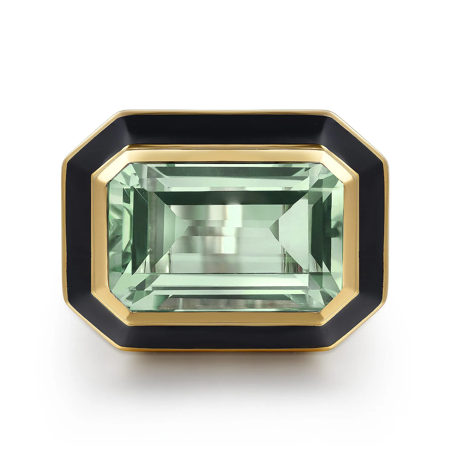Green Amethyst Cocktail Ring with Black Enamel