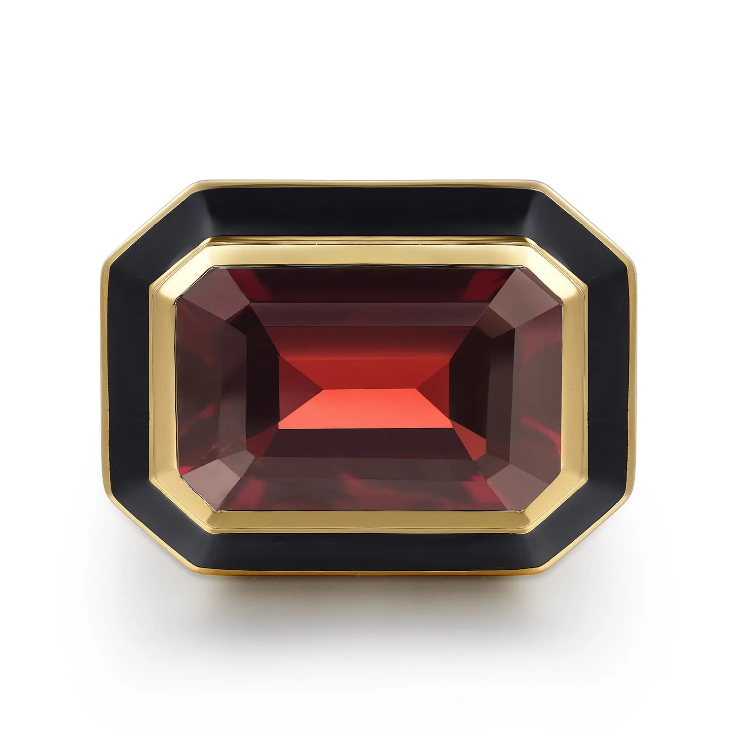 Green Garnet Cocktail Ring with Black Enamel