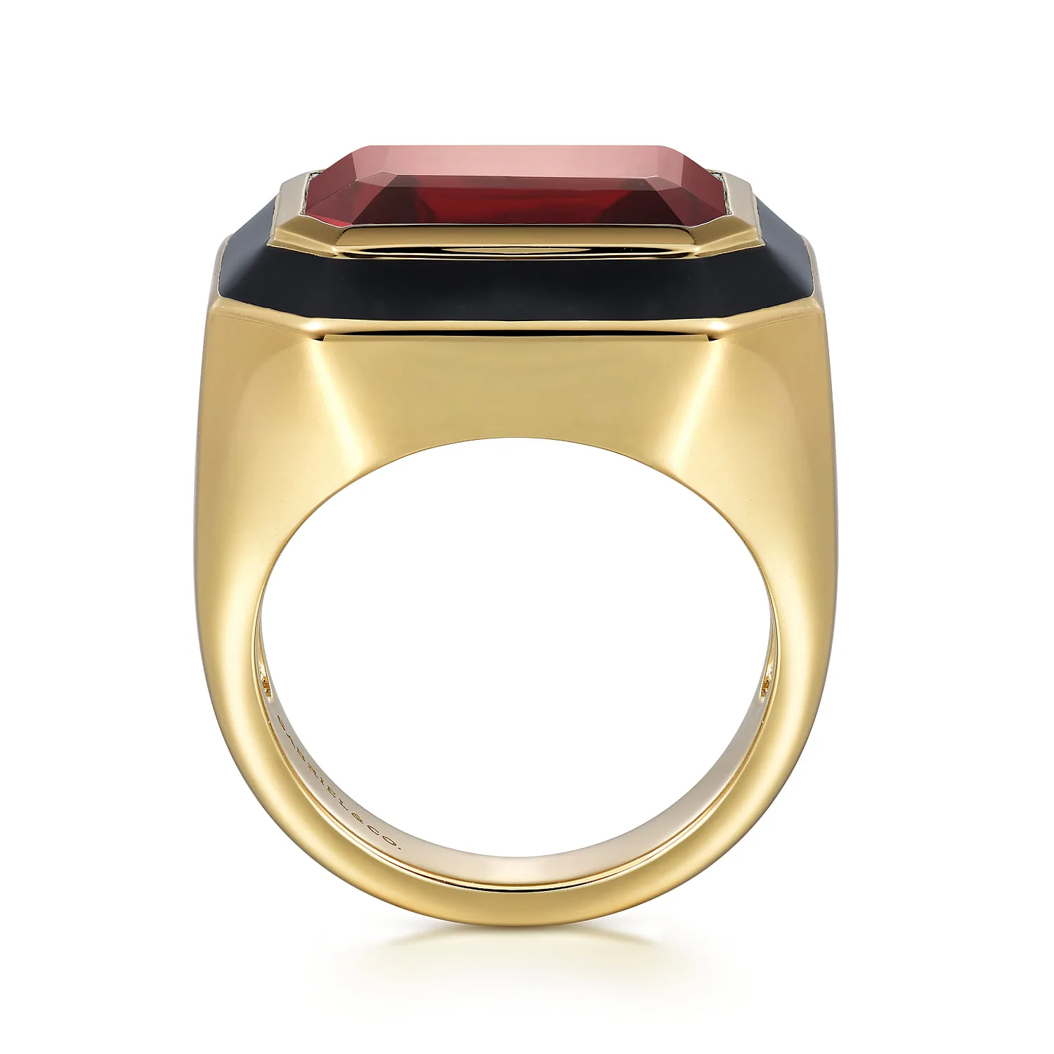 Green Garnet Cocktail Ring with Black Enamel in 14K Yellow Gold, photograph 2
