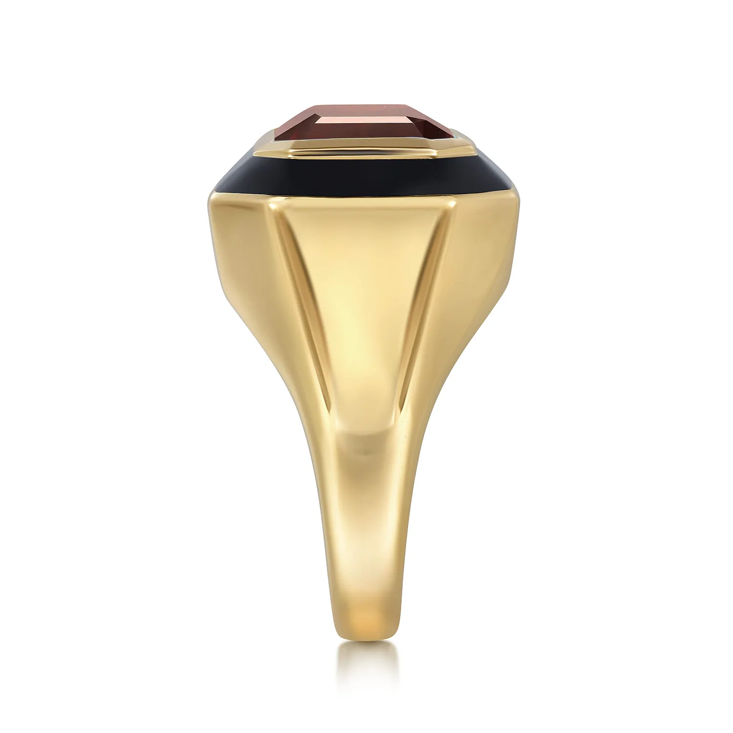 Green Garnet Cocktail Ring with Black Enamel in 14K Yellow Gold, photograph 4