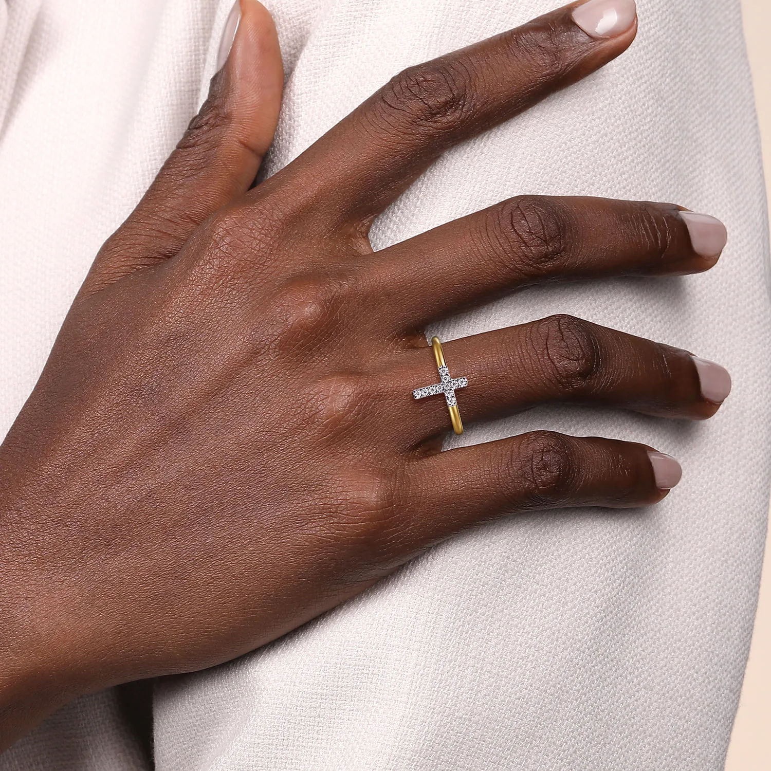 Diamond Cross Ladies Ring in 14K White/Yellow Gold, photograph 5