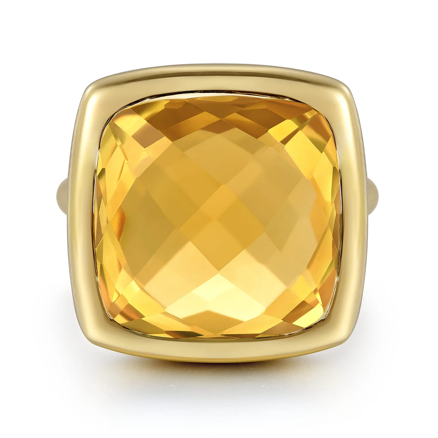 Cushion Cut Citrine Ladies Ring With Flower Pattern J-Back