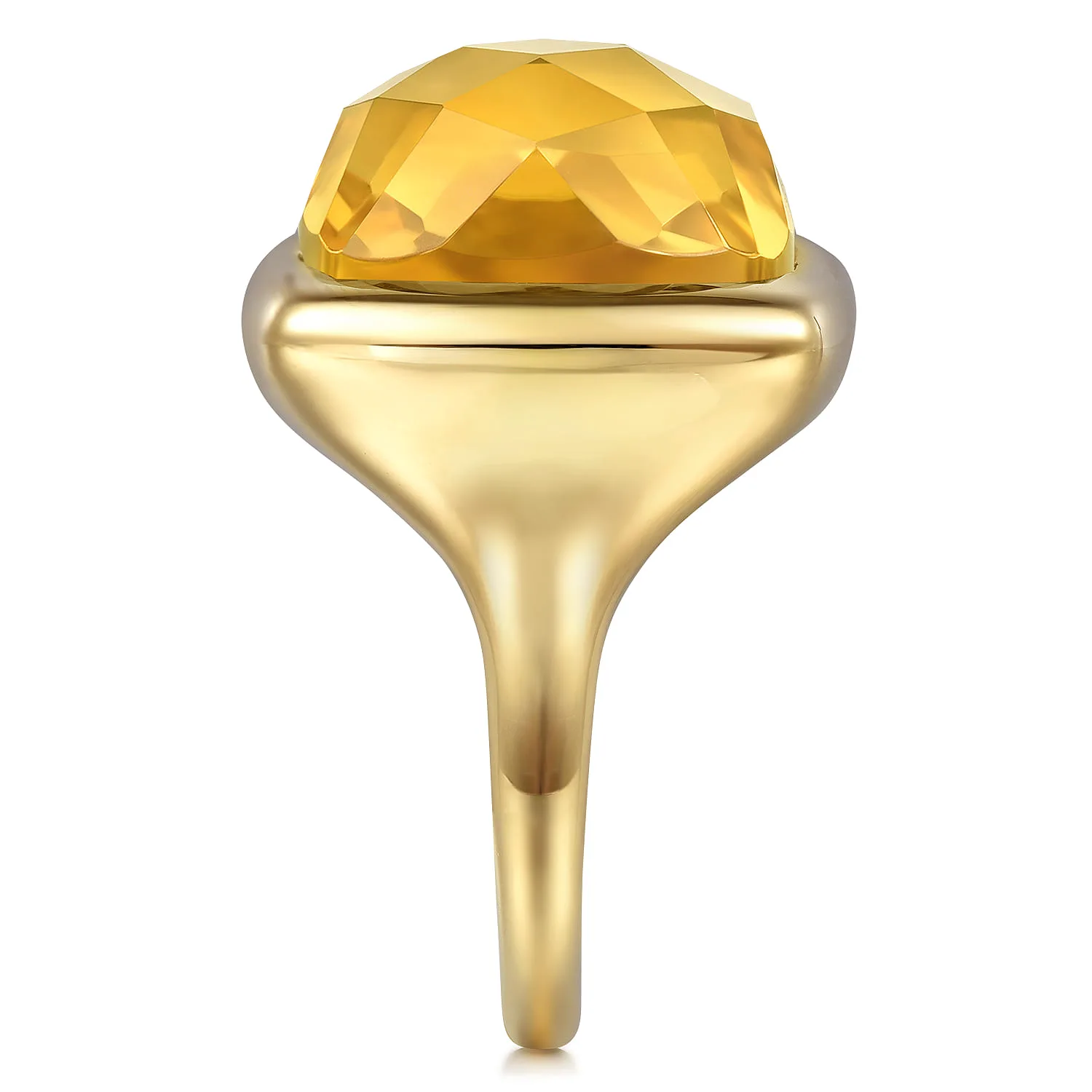 Cushion Cut Citrine Ladies Ring With Flower Pattern J-Back in 14K Yellow Gold, photograph 4