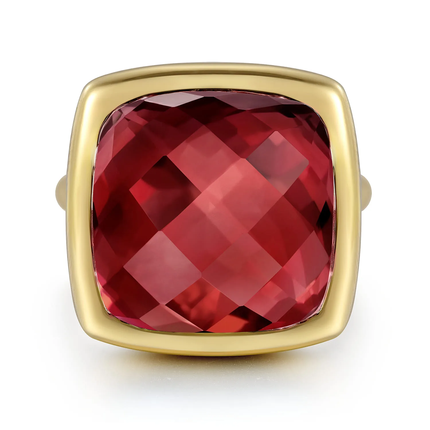 Cushion Cut Garnet Ladies Ring With Flower Pattern J-Back