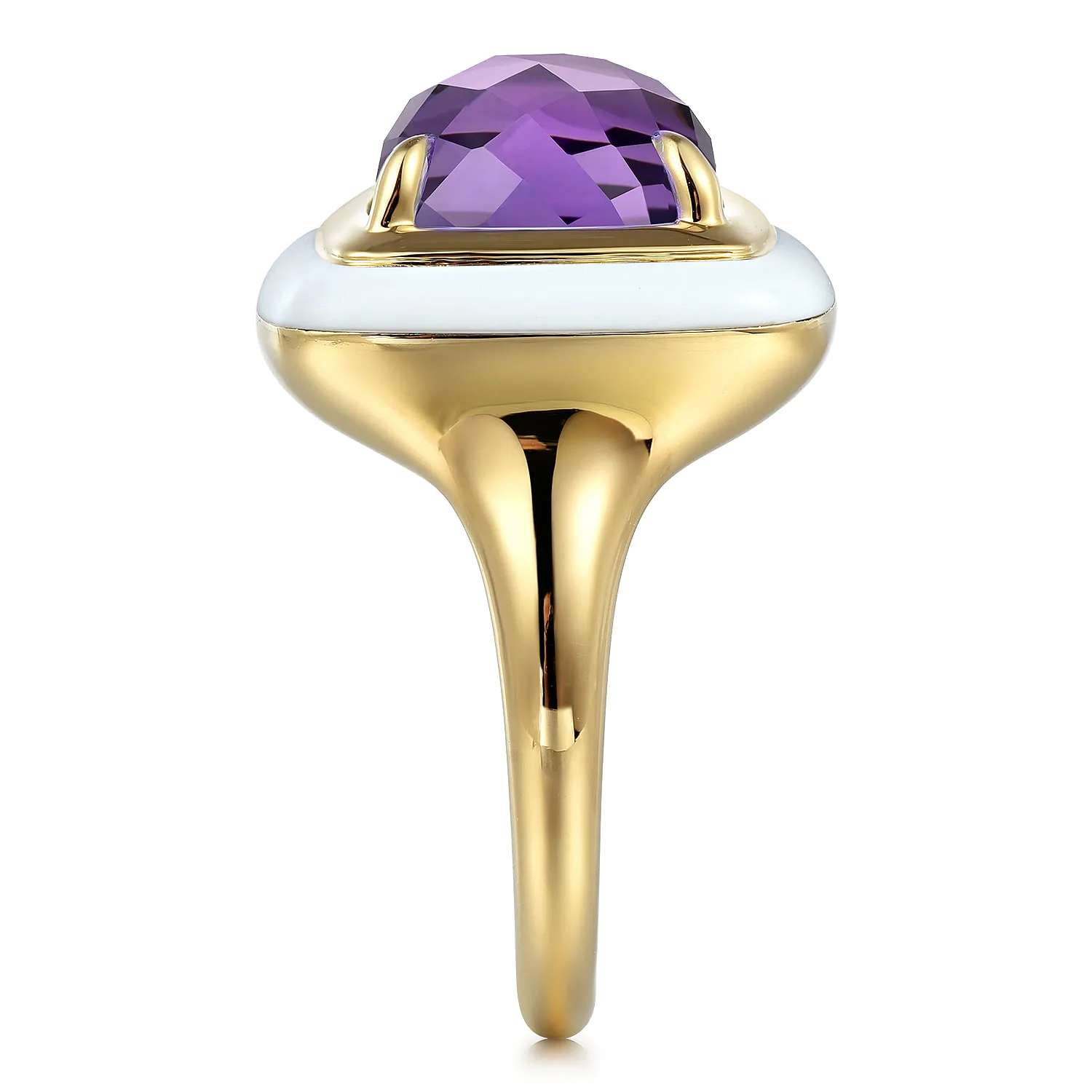 Amethyst Cocktail Ring with White Enamel in 14K Yellow Gold, photograph 4