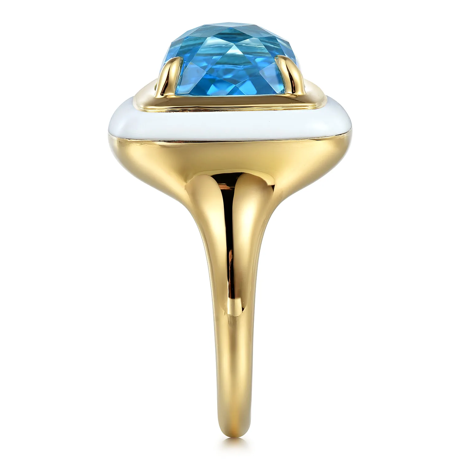 Blue Topaz Cocktail Ring with White Enamel in 14K Yellow Gold, photograph 4