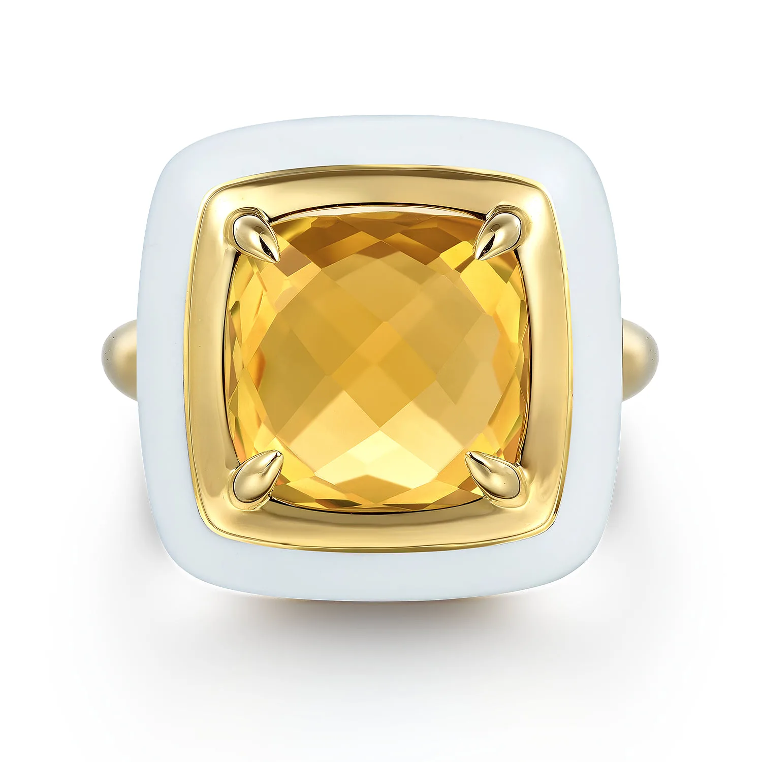 Citrine Cocktail Ring with White Enamel