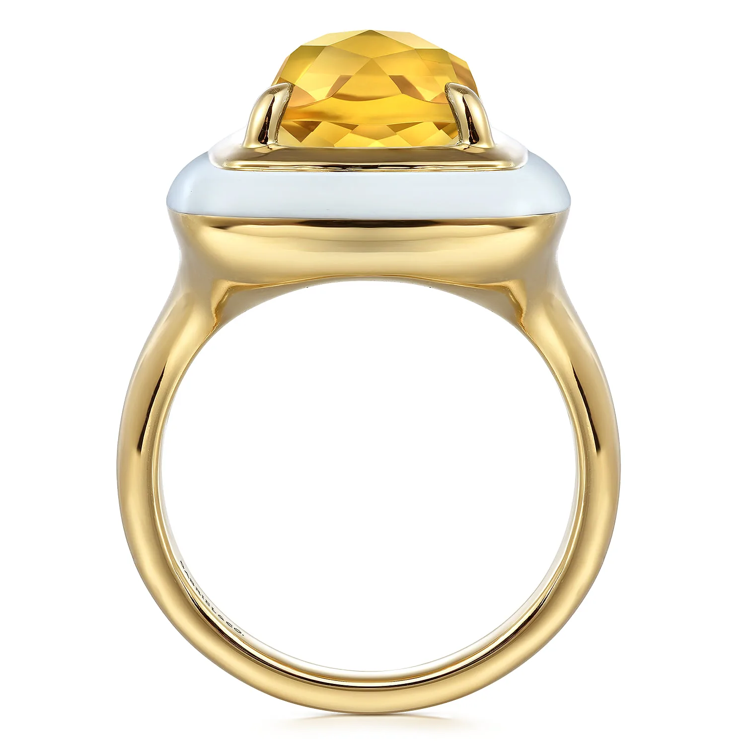 Citrine Cocktail Ring with White Enamel in 14K Yellow Gold, photograph 2