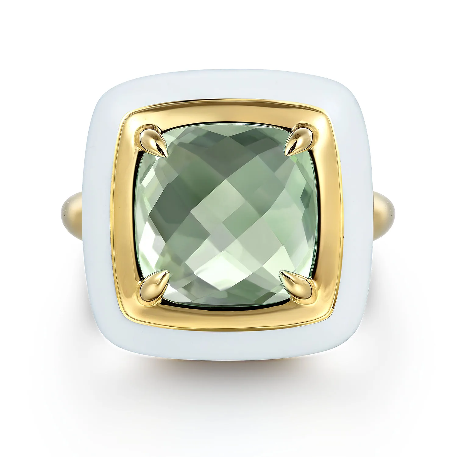Green Amethyst Cocktail Ring with White Enamel