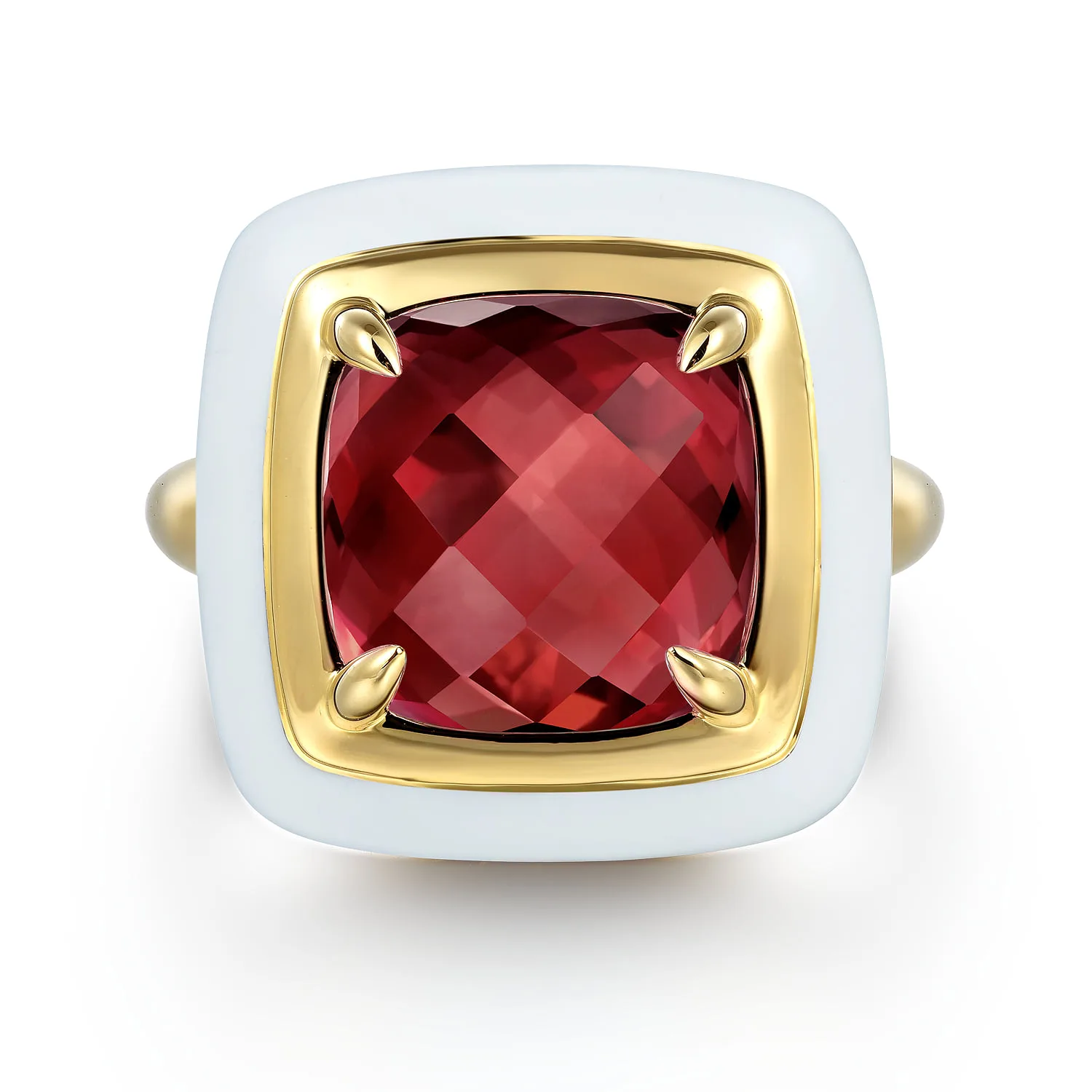 Green Garnet Cocktail Ring with White Enamel