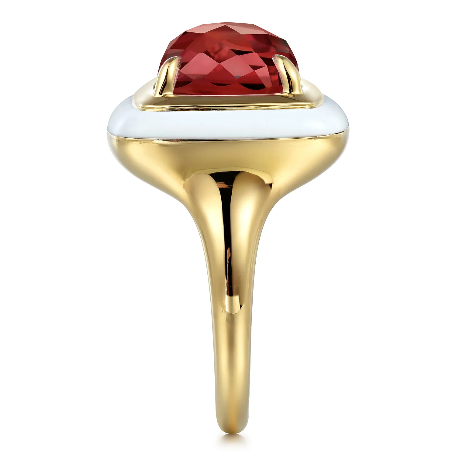 Green Garnet Cocktail Ring with White Enamel in 14K Yellow Gold, photograph 4
