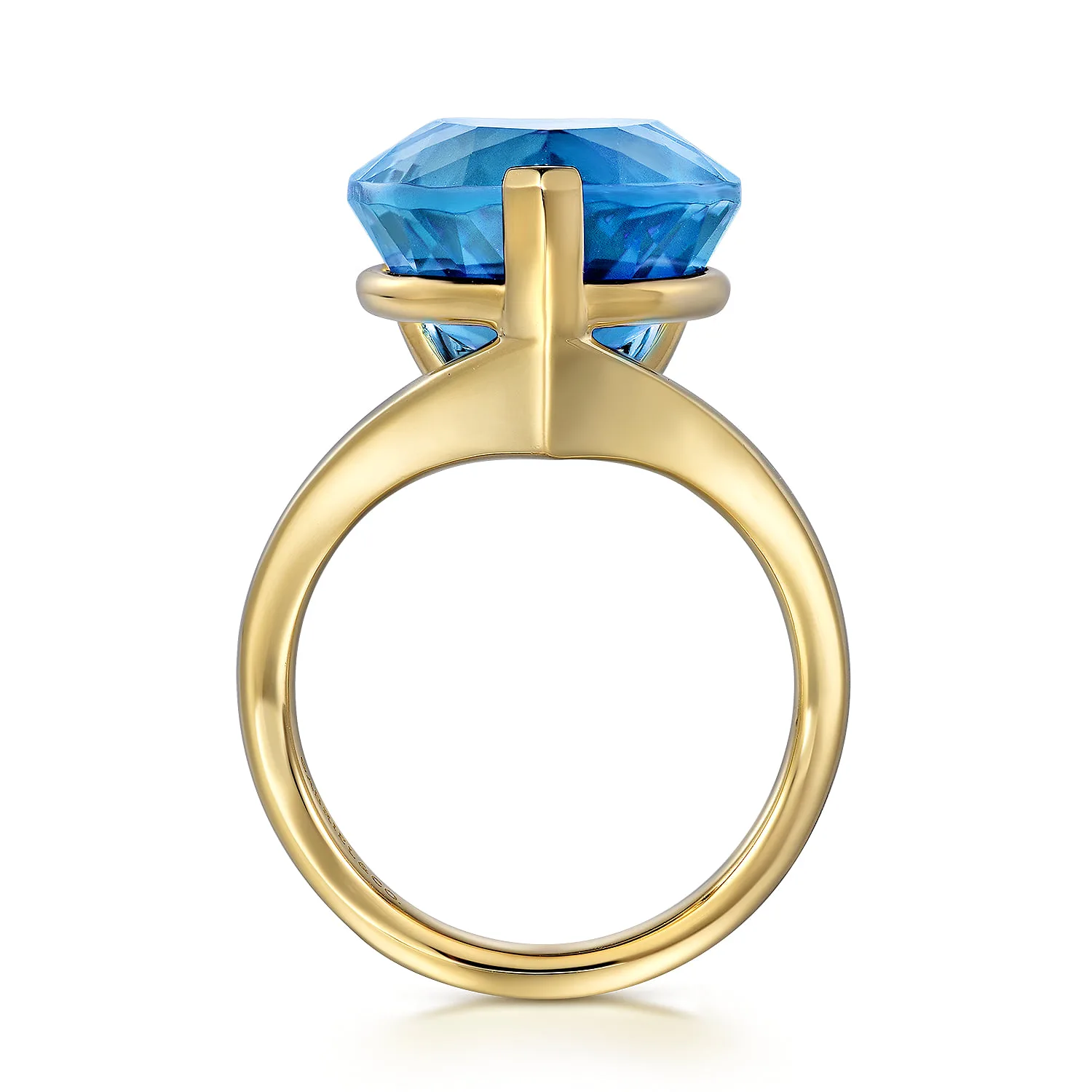 Blue Topaz Pear Ladies Ring in 14K Yellow Gold, photograph 2