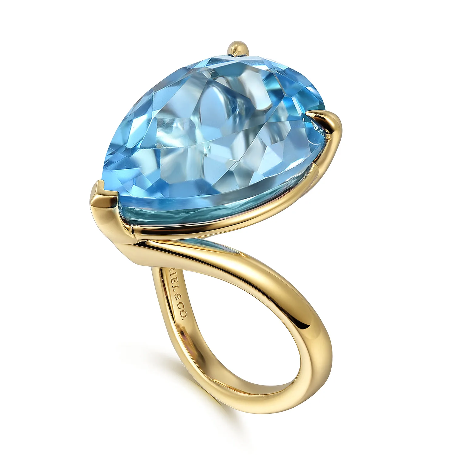 Blue Topaz Pear Ladies Ring in 14K Yellow Gold, photograph 3