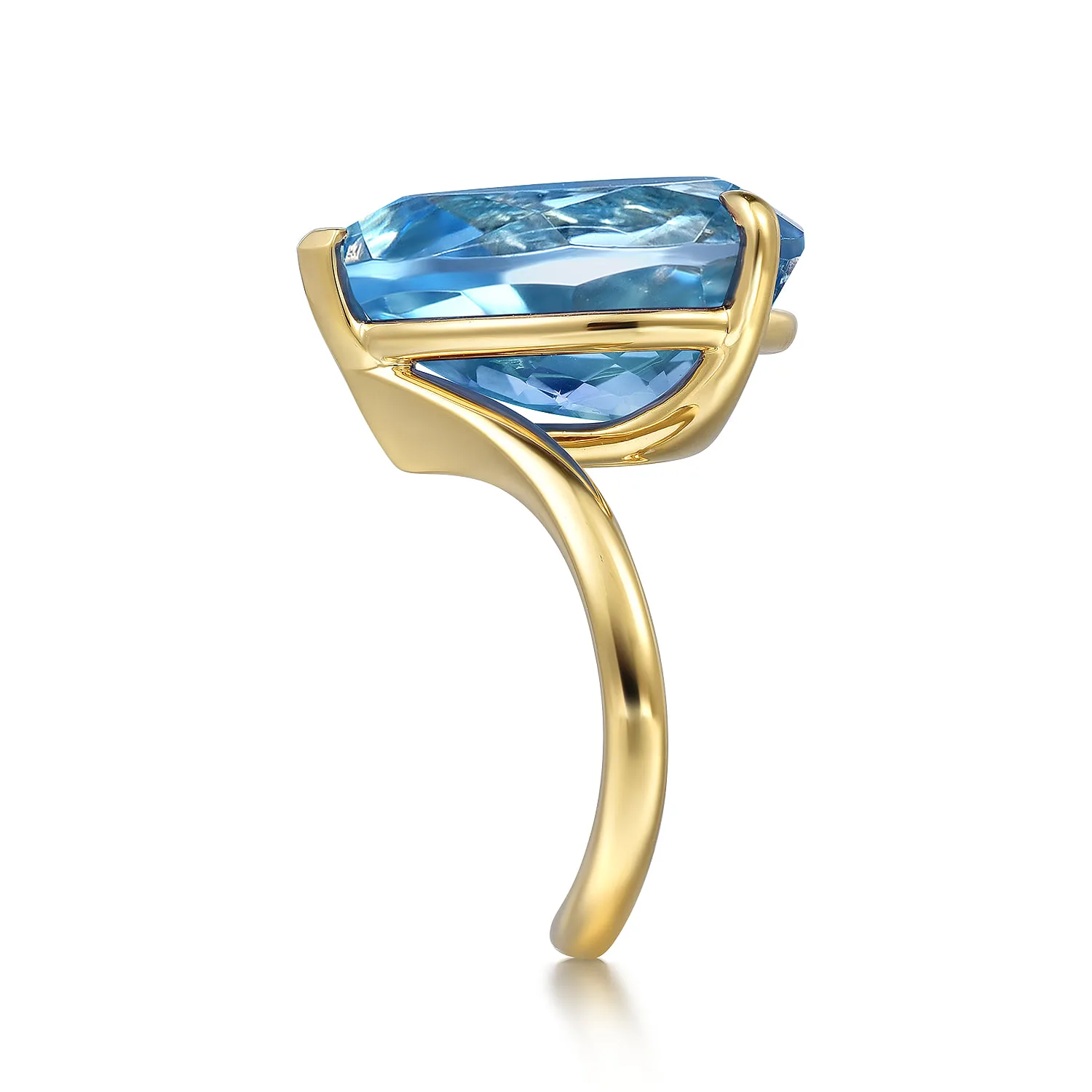 Blue Topaz Pear Ladies Ring in 14K Yellow Gold, photograph 4
