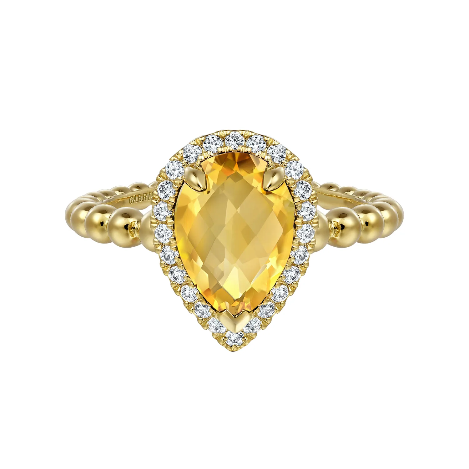Pear Shape Citrine with Diamond Halo Ring