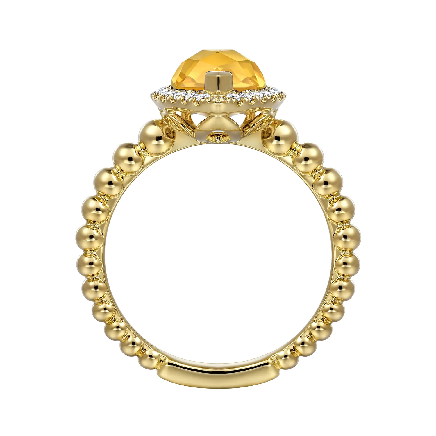 Pear Shape Citrine with Diamond Halo Ring in 14K Yellow Gold, photograph 2