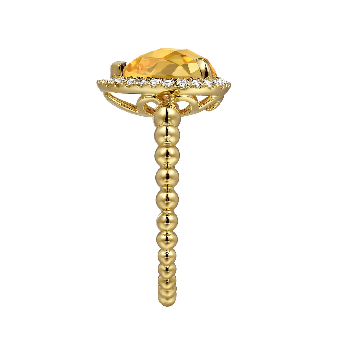 Pear Shape Citrine with Diamond Halo Ring in 14K Yellow Gold, photograph 4