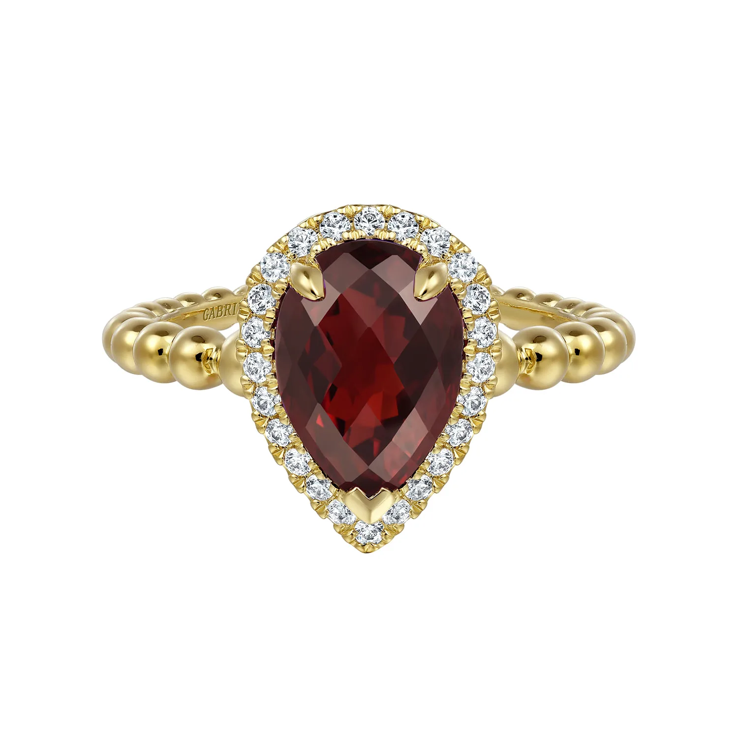 Pear Shape Garnet with Diamond Halo Ring