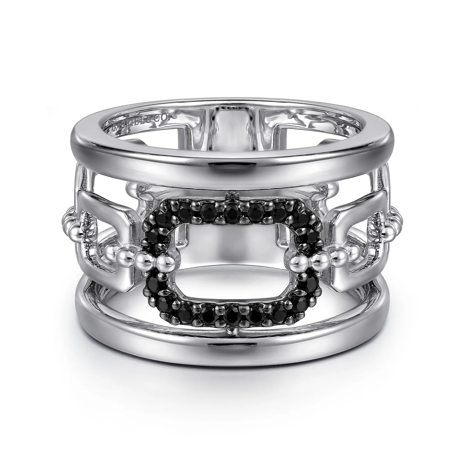 Black Spinel Bujukan Wide Link Chain Band Ladies Ring