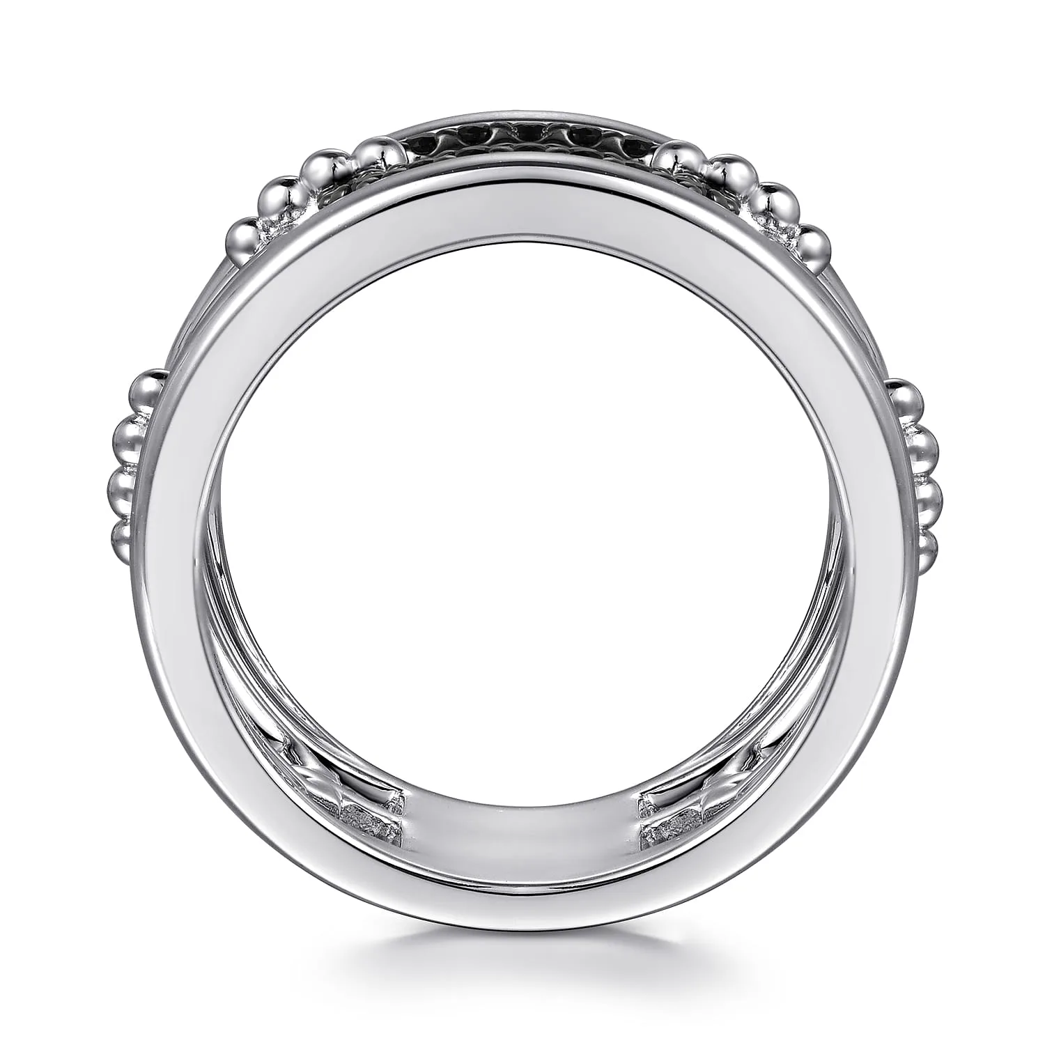 Black Spinel Bujukan Wide Link Chain Band Ladies Ring in Sterling Silver, photograph 2