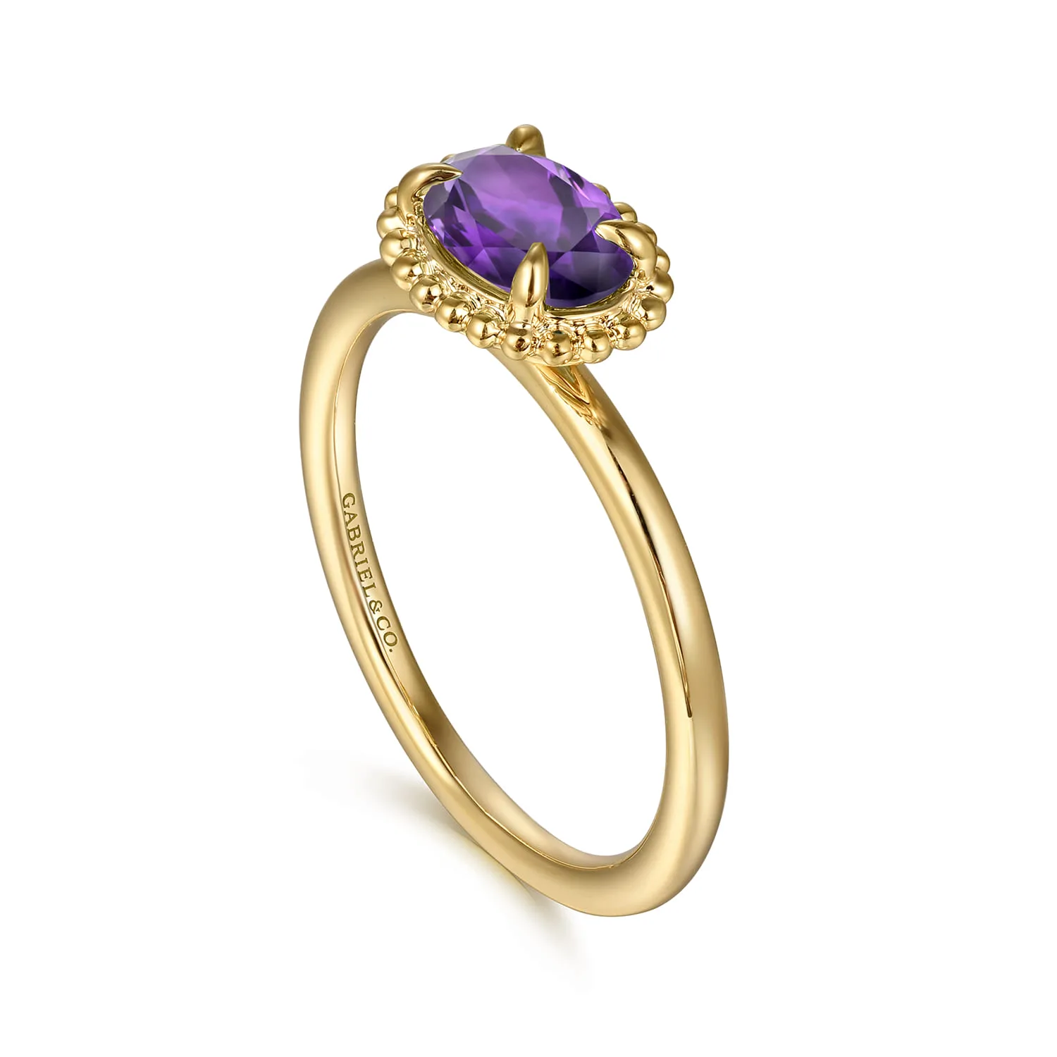Amethyst Promise Ring in 14K Yellow Gold, photograph 3