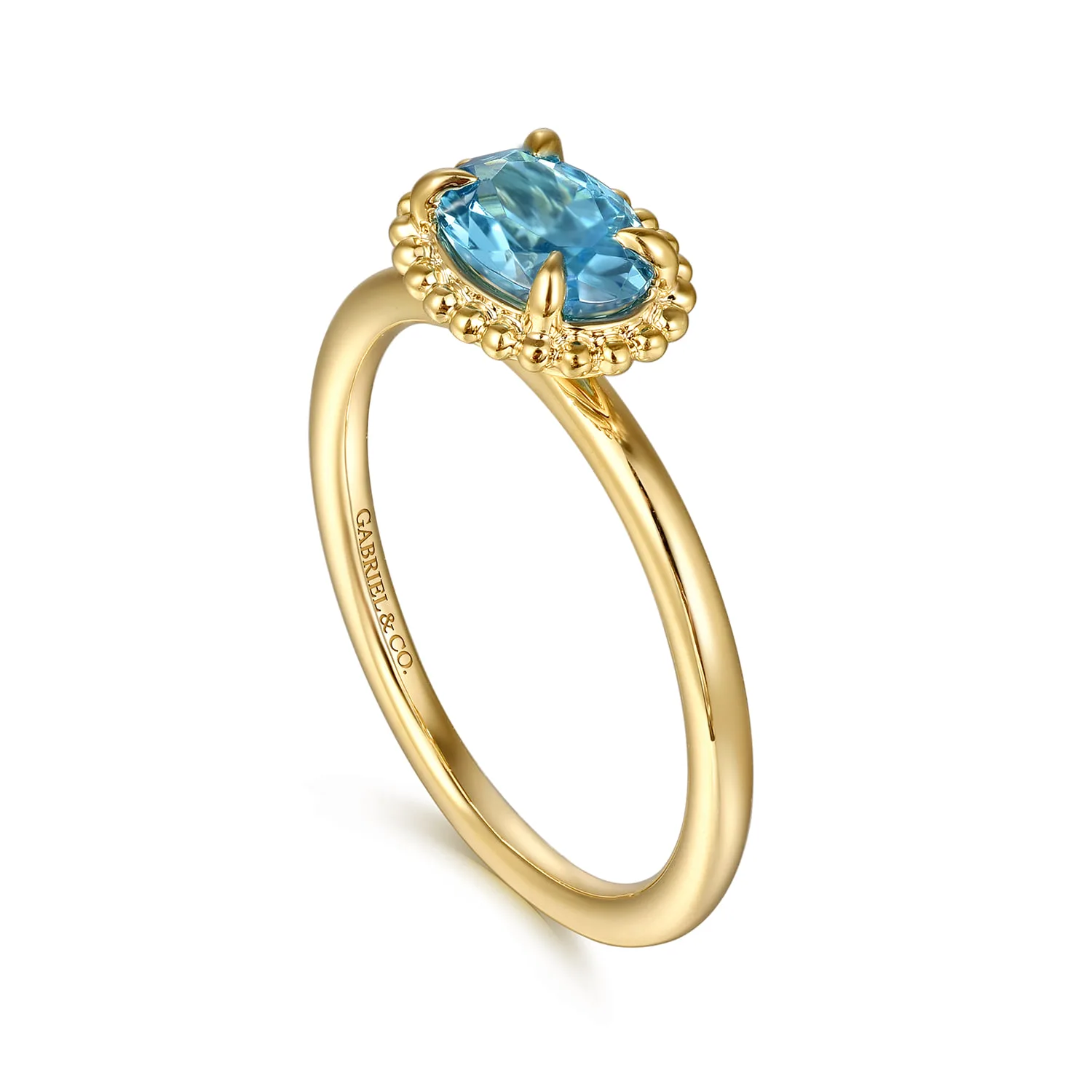 Blue Topaz Bujukan Promise Ring in 14K Yellow Gold, photograph 3