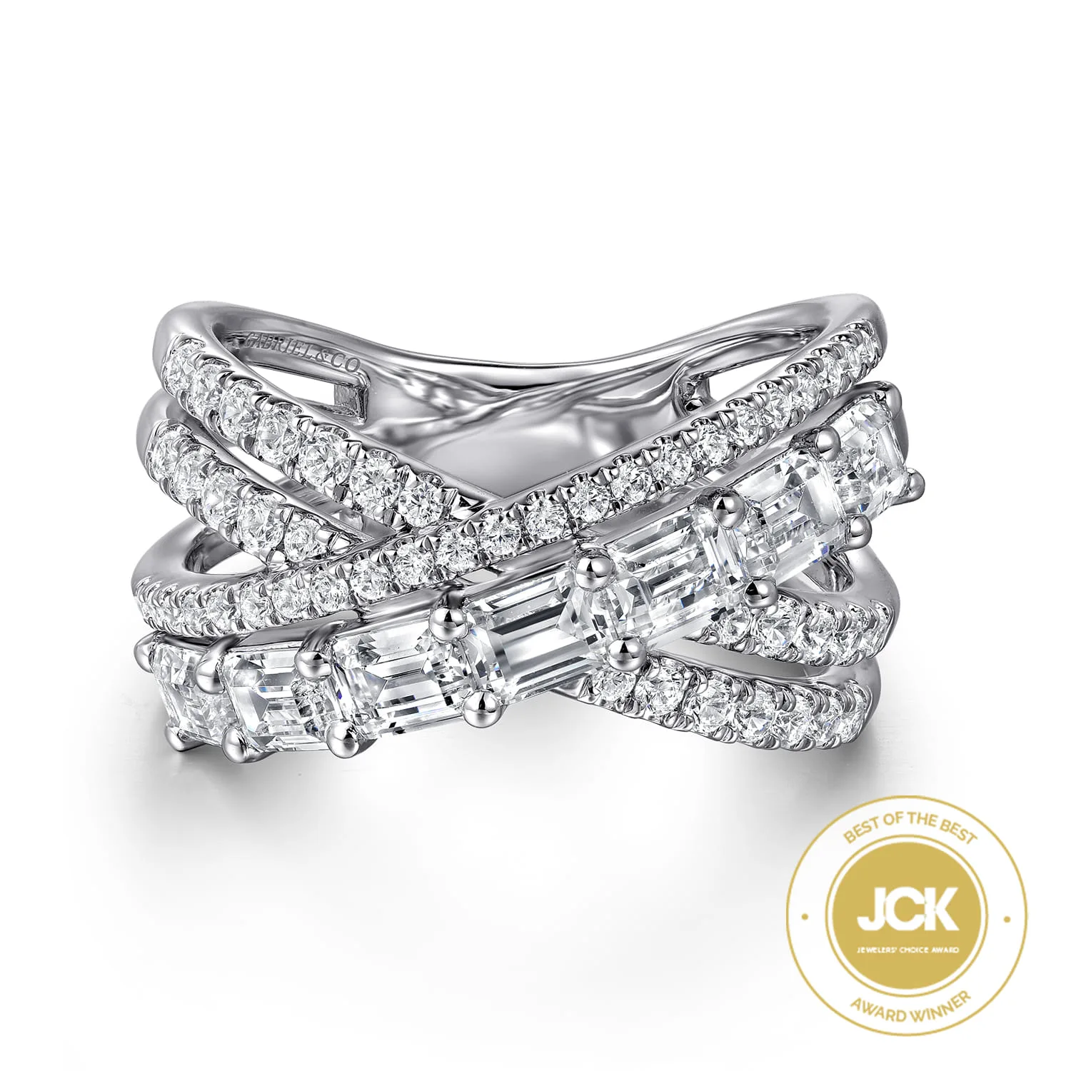 Diamond Criss Cross Ladies Ring in 18K White Gold
