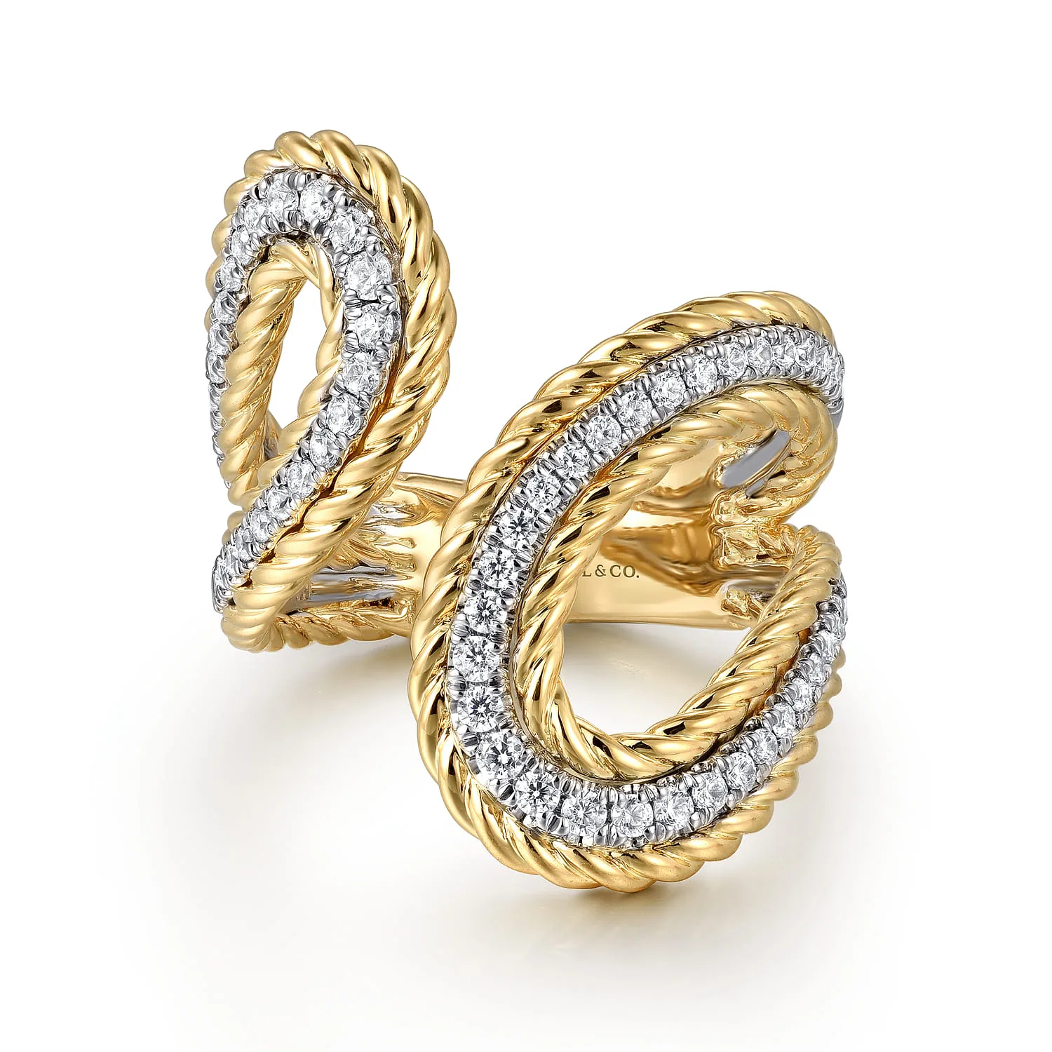 Rope Diamond Bypass Ladies Ring