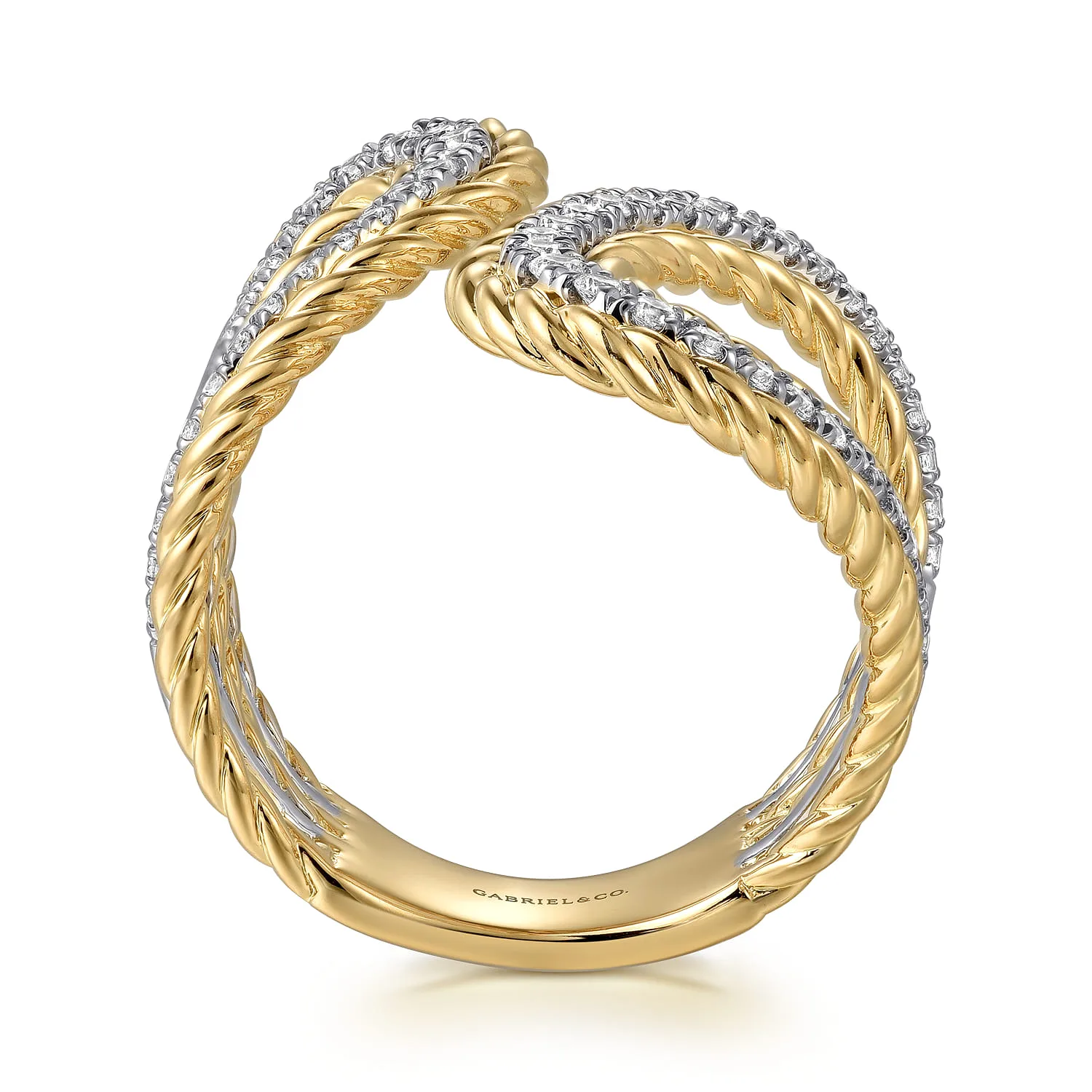Rope Diamond Bypass Ladies Ring in 14K White/Yellow Gold, photograph 2