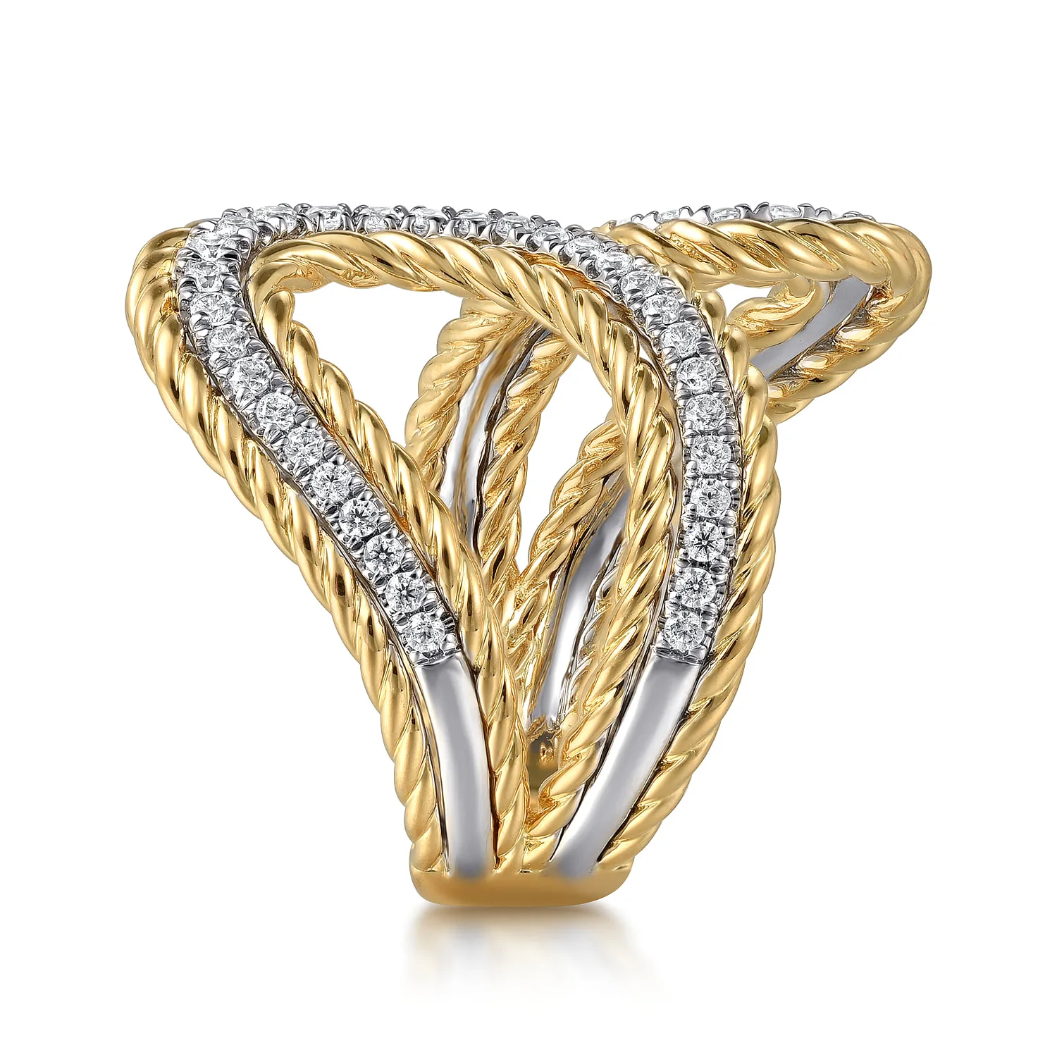 Rope Diamond Bypass Ladies Ring in 14K White/Yellow Gold, photograph 4