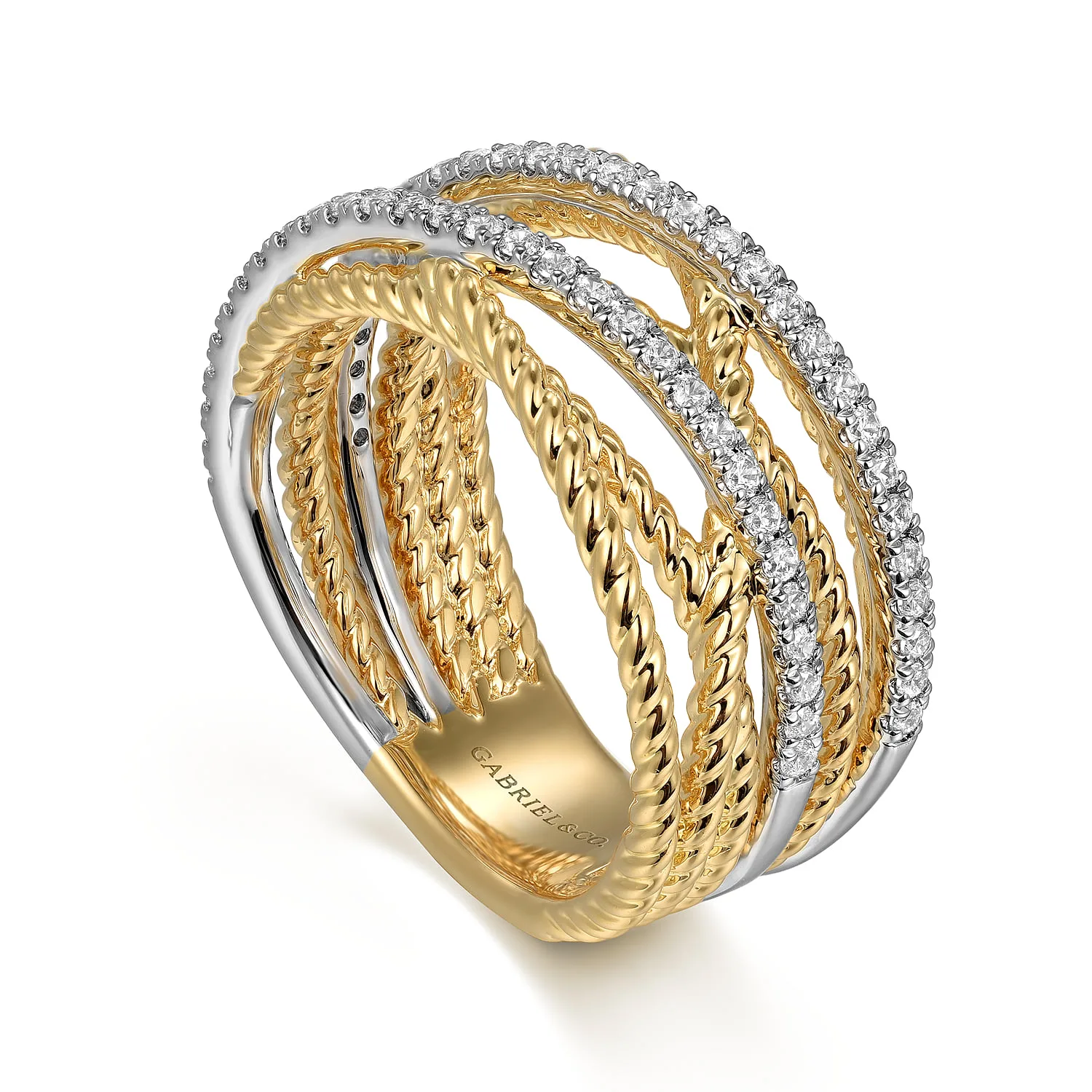 Diamond Twisted Ladies Ring in 14K Yellow Gold, photograph 3