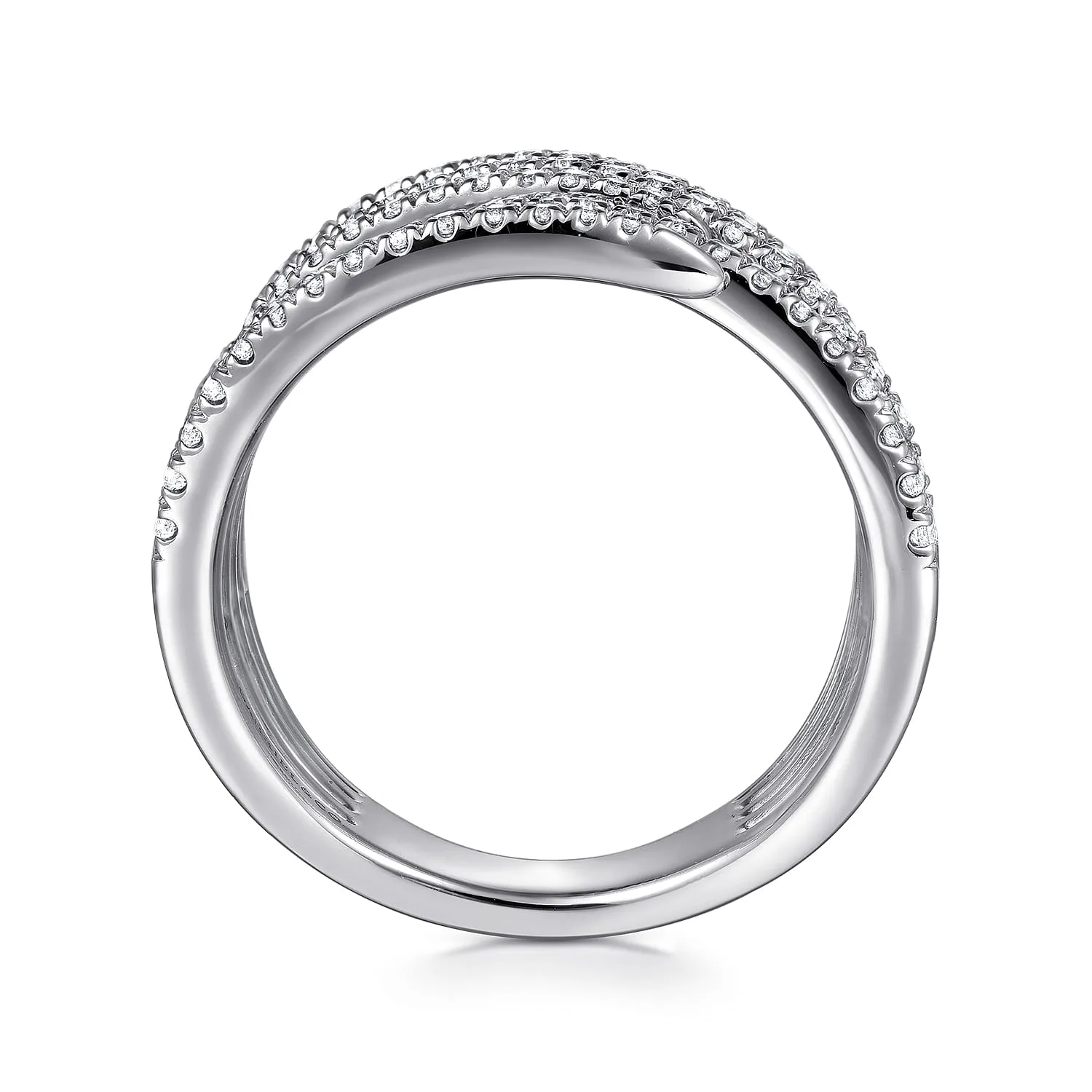 Multi Row Diamond Spike Wide Band Ladies Ring in 14K White Gold, photograph 2