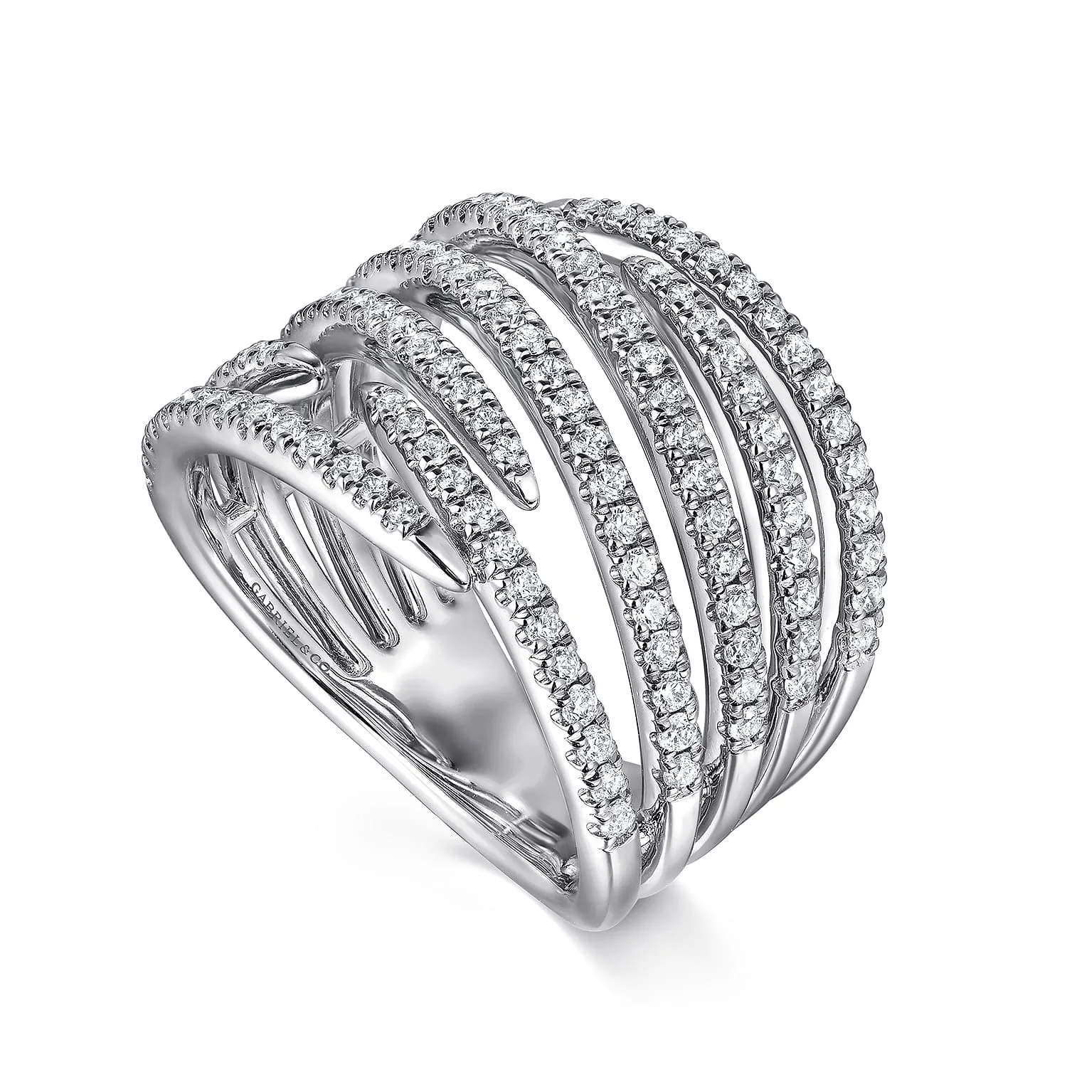 Multi Row Diamond Spike Wide Band Ladies Ring in 14K White Gold, photograph 3