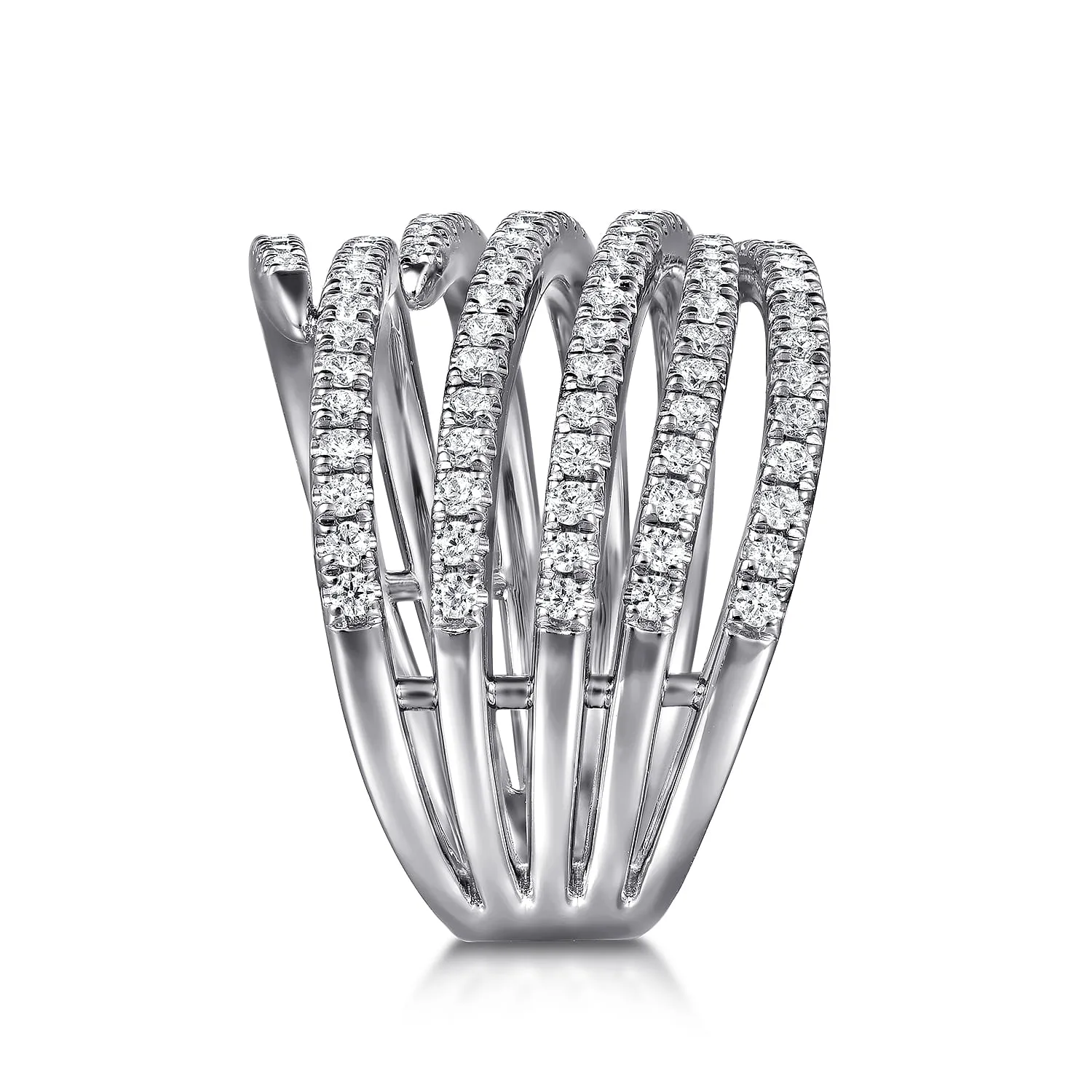 Multi Row Diamond Spike Wide Band Ladies Ring in 14K White Gold, photograph 4