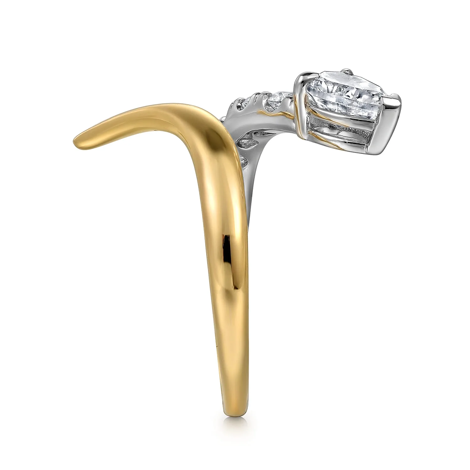 Diamond Bypass Snake Ring in 14K White/Yellow Gold, photograph 4