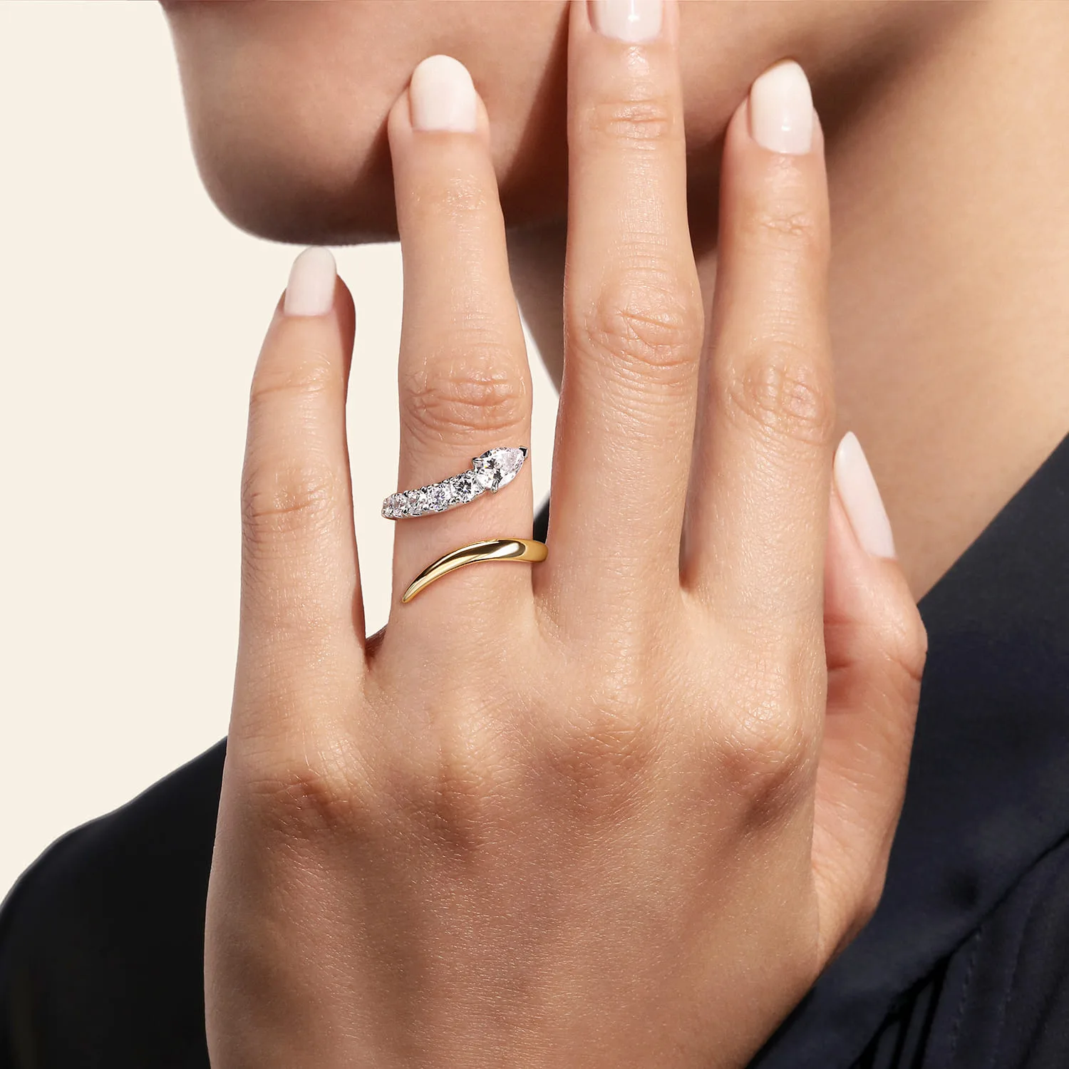 Diamond Bypass Snake Ring in 14K White/Yellow Gold, photograph 5