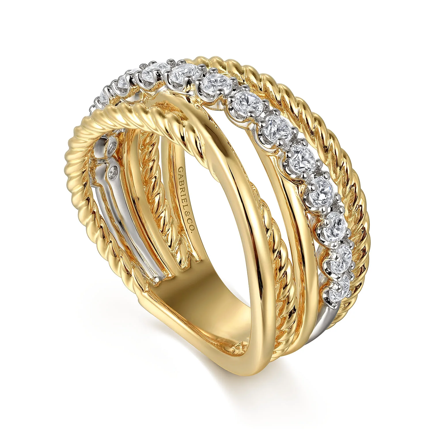Diamond Rope Twisted Ladies Ring in 14K White/Yellow Gold, photograph 3