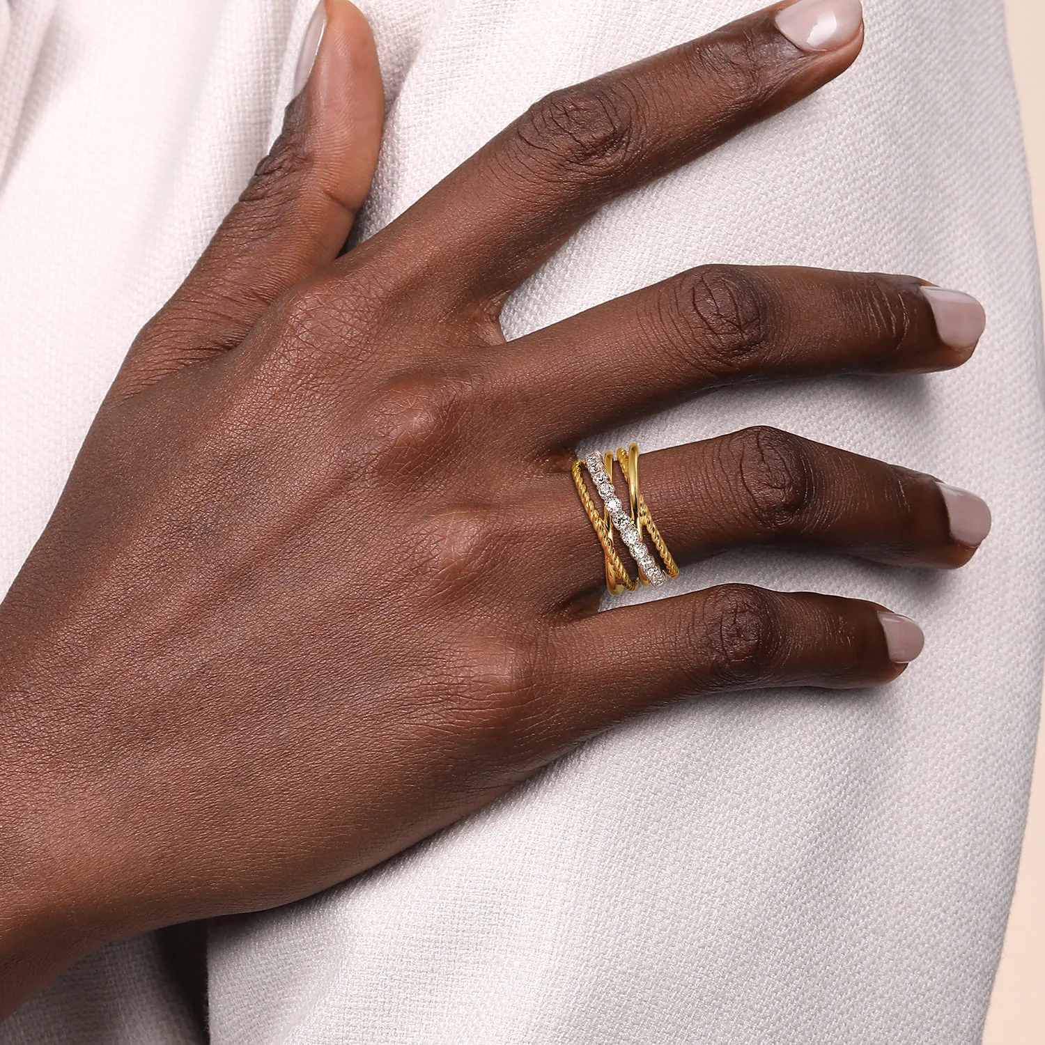 Diamond Rope Twisted Ladies Ring in 14K White/Yellow Gold, photograph 5