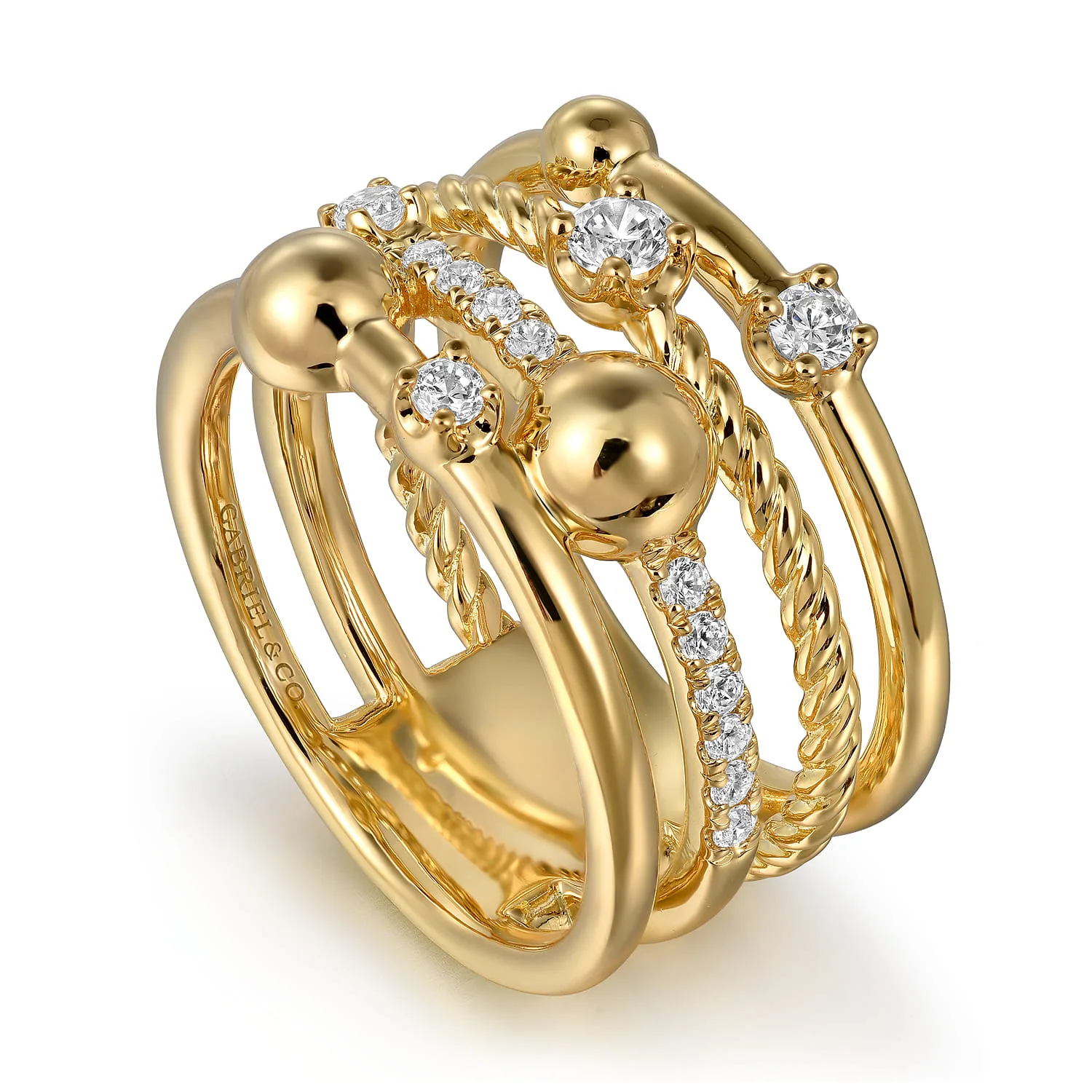 Diamond Rope Easy Stackable Ladies Ring in 14K Yellow Gold, photograph 3