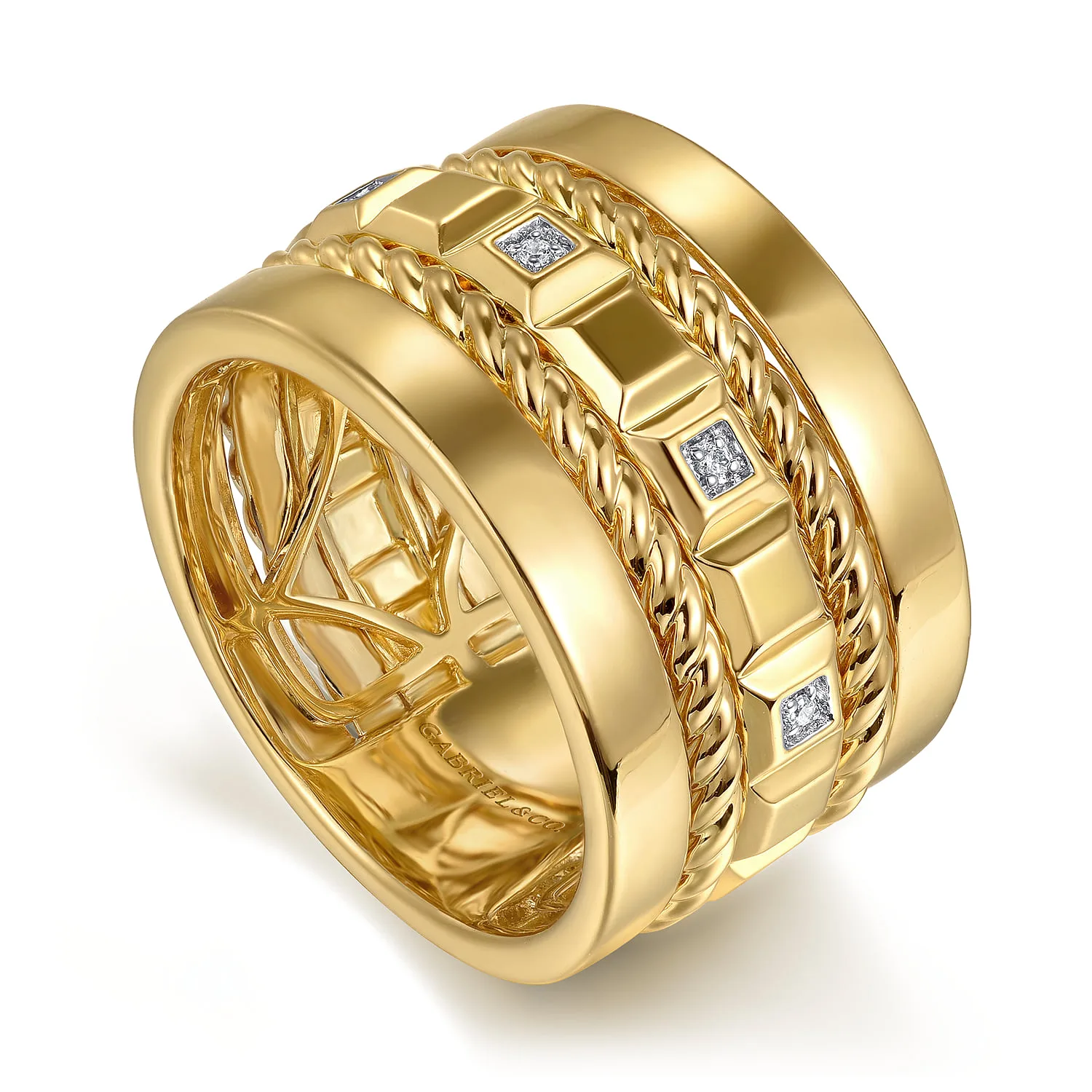 Diamond Rope Easy Stackable Cigar Band in 14K Yellow Gold, photograph 3