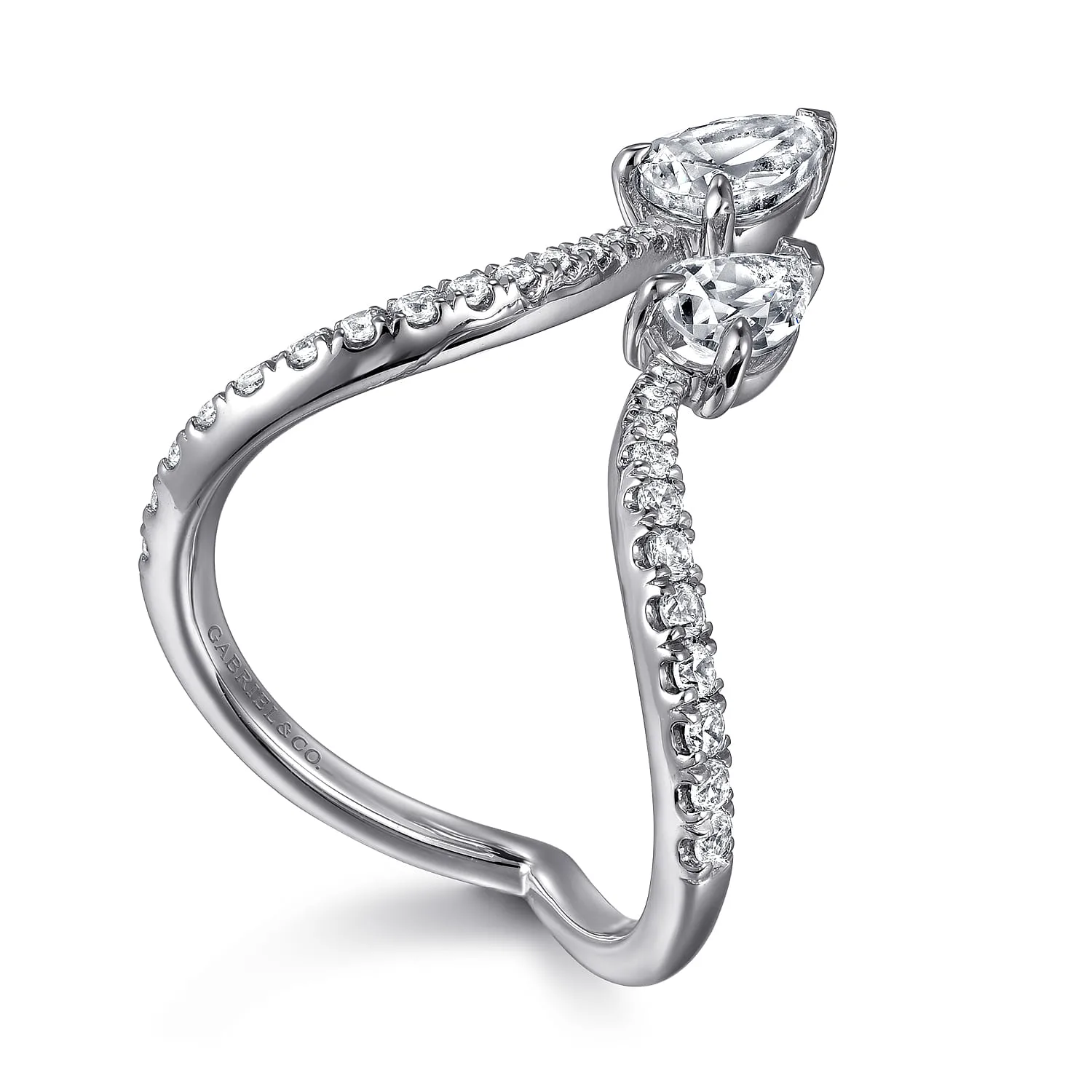 Diamond Open Chevron Ladies Ring in 14K White Gold, photograph 3