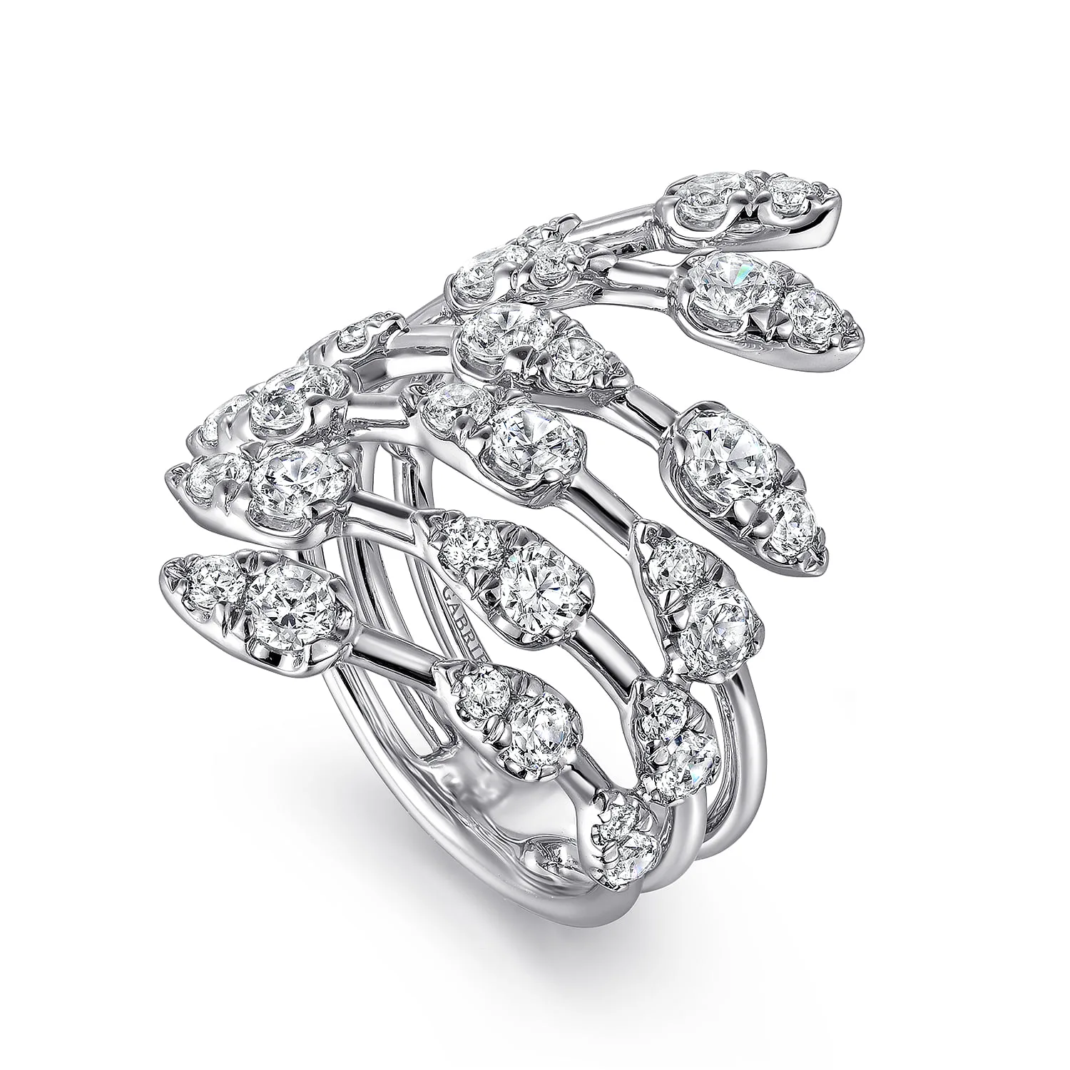 Diamond Spikes Bypass Ladies Ring in 14K White Gold, photograph 3