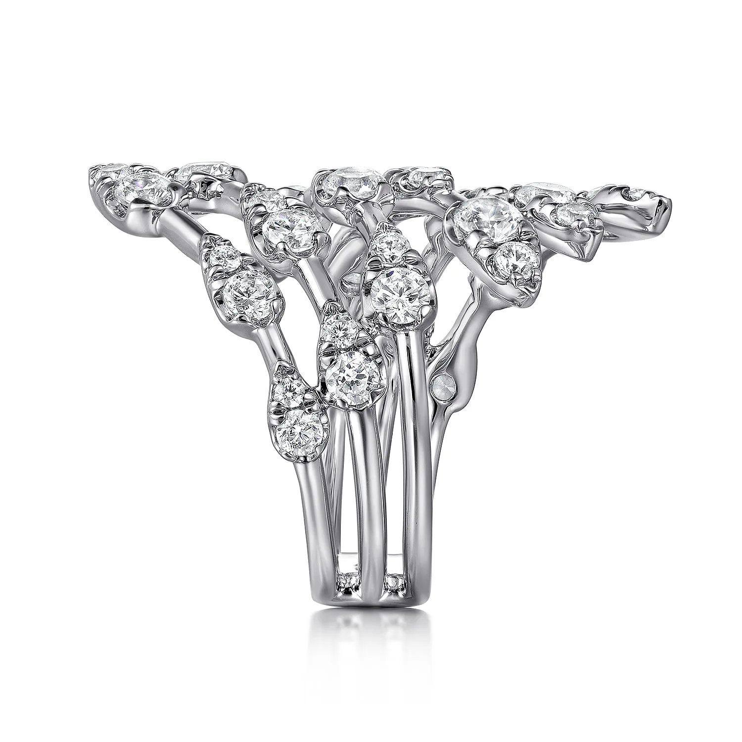 Diamond Spikes Bypass Ladies Ring in 14K White Gold, photograph 4