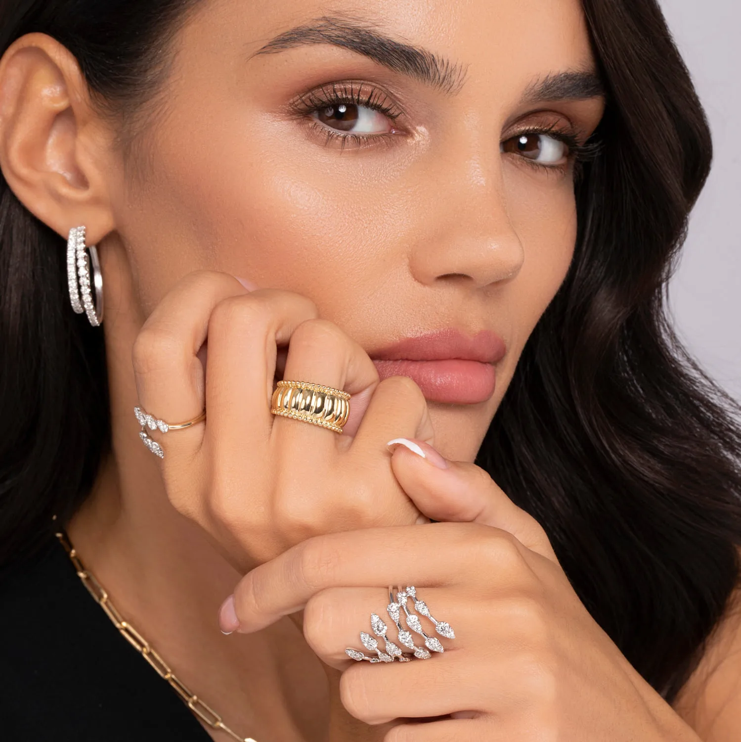Diamond Spikes Bypass Ladies Ring in 14K White Gold, photograph 5
